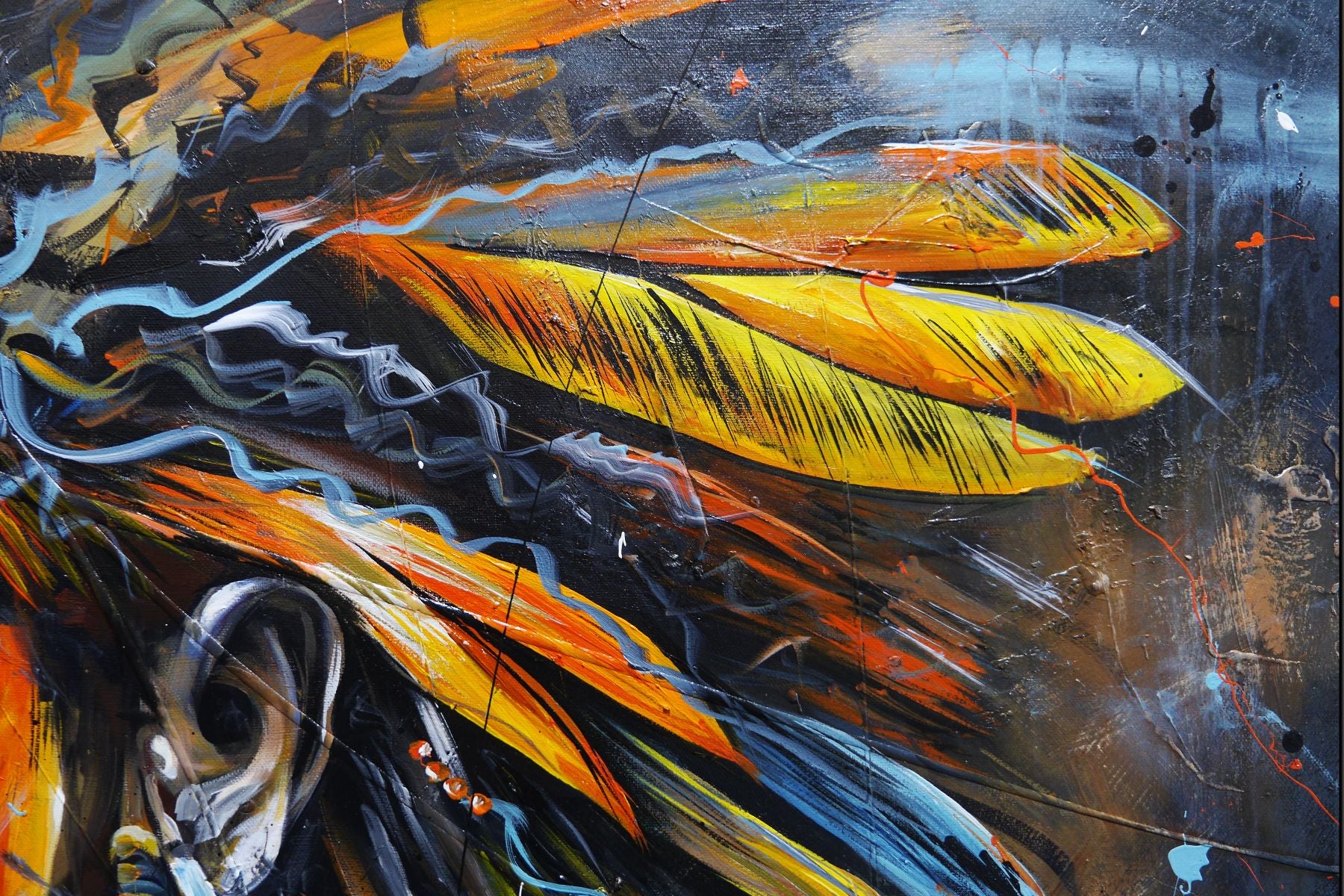 Warrior Blu 160cm x 100cm FRAMED Warrior Boy Abstract Realism Textured Painting
