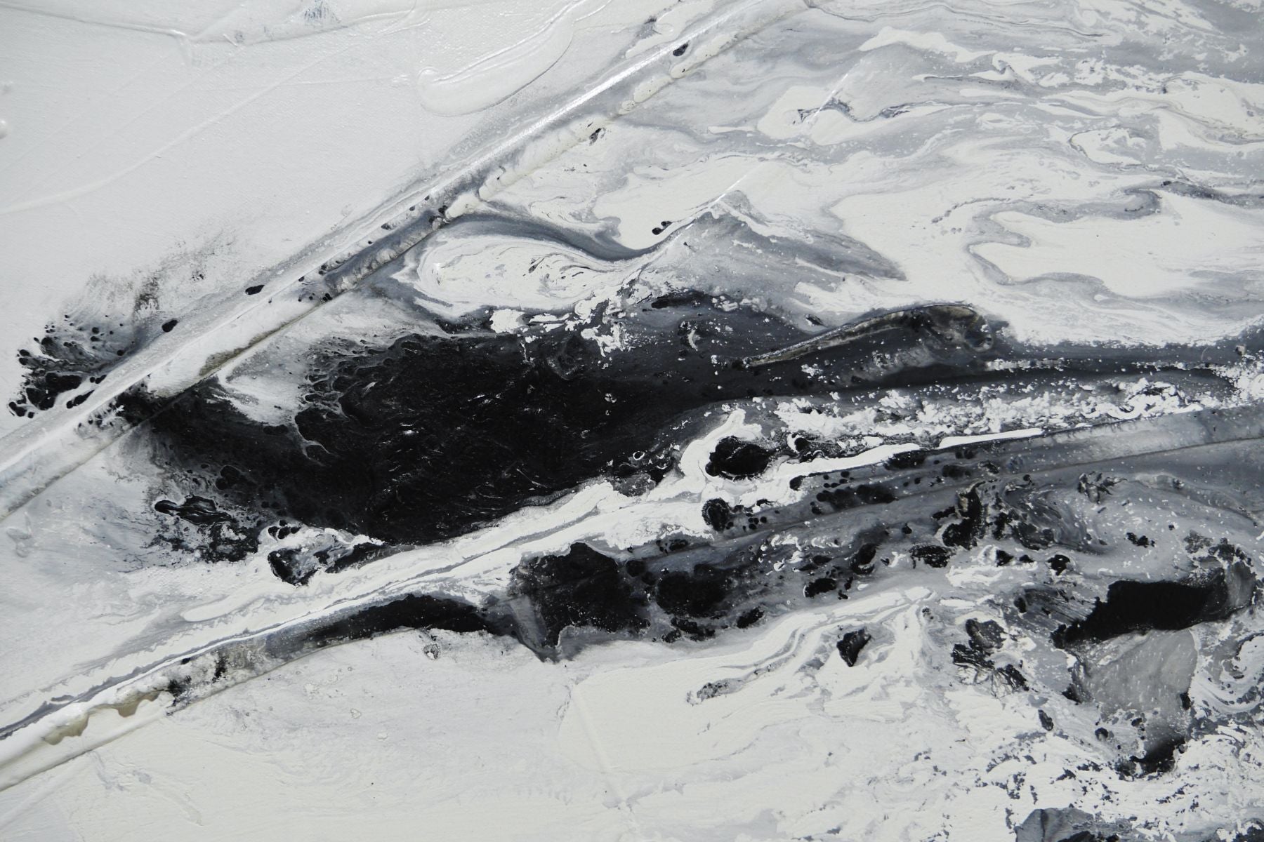 Iced Sambuca 240cm x 100cm Black and White Textured Abstract Painting