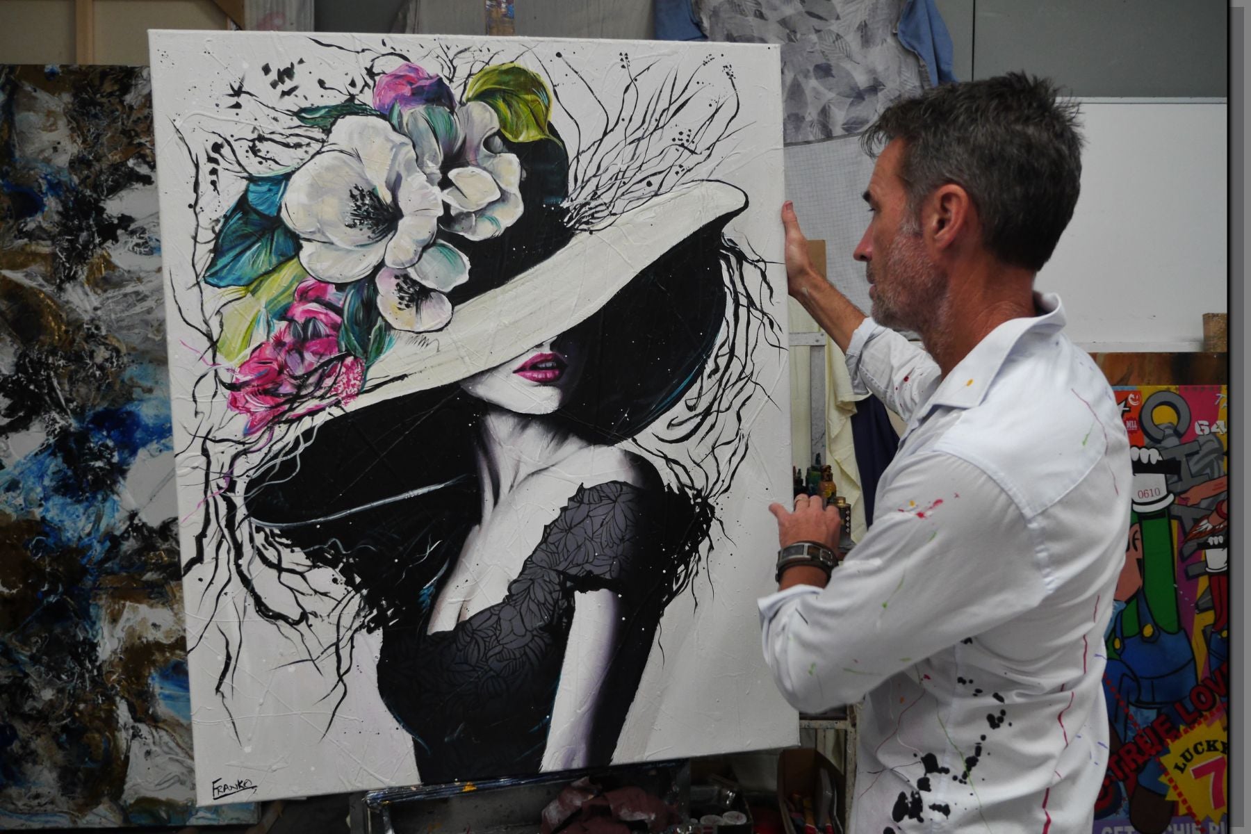Alexis 120cm x 100cm Flower Hat Abstract Elegance Textured Painting (SOLD)-people-[Franko_Artist]-[The_Block]-[Dream_Homes]-[ideas]- [Grand_Designs]-Franklin Art Studio