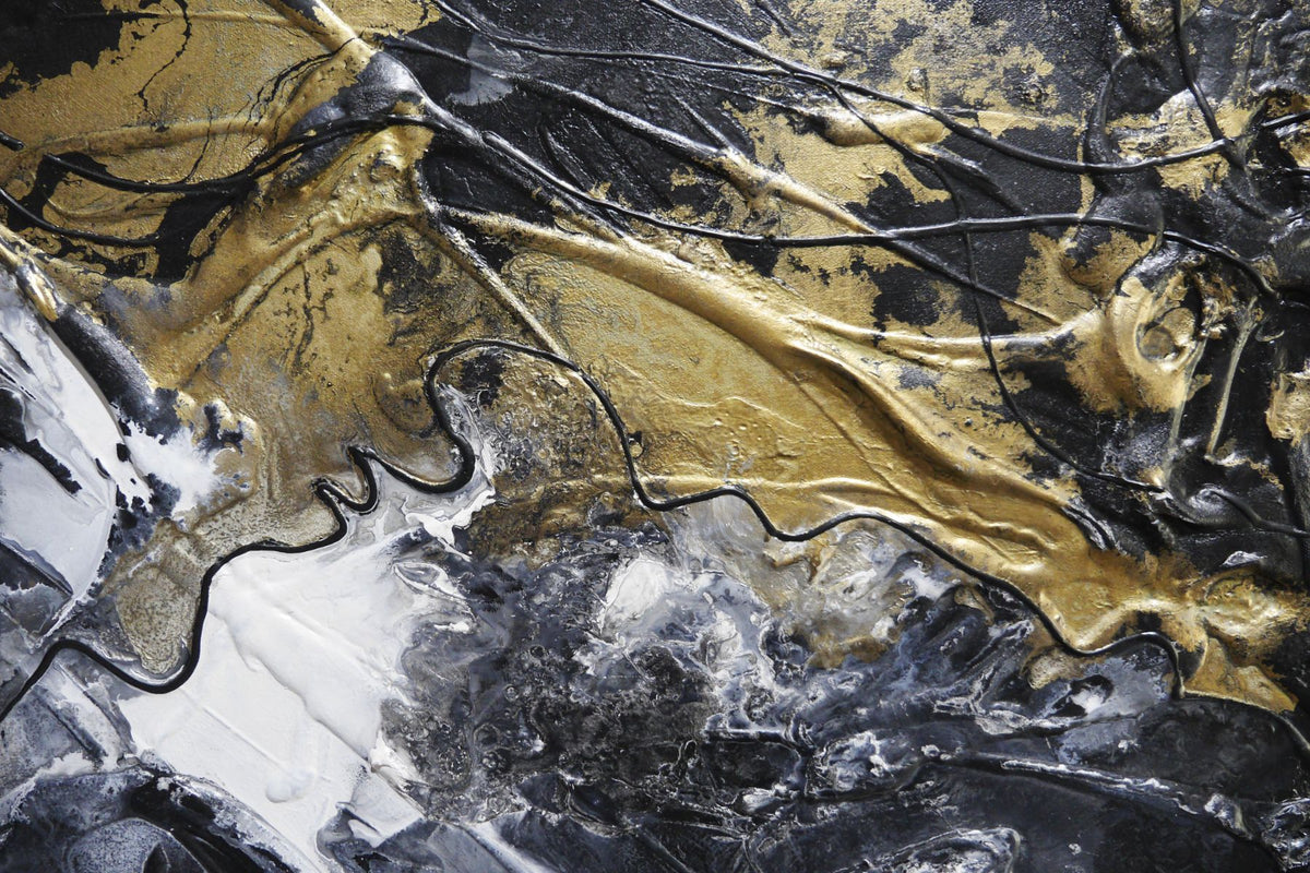 Slated Ransom 270cm x 120cm Black Gold White Textured Abstract Painting