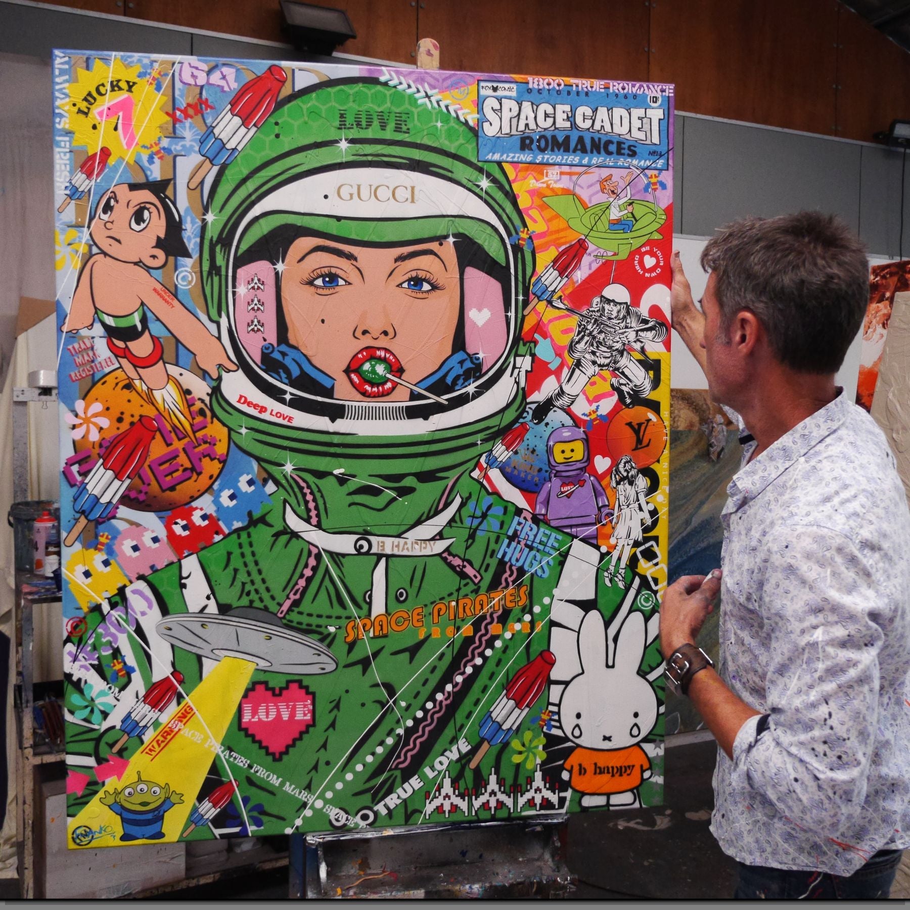 Stellar Cadet 120cm x 150cm Space Cadet Textured Urban Pop Art Painting (SOLD)-Urban Pop Art-[Franko_Artist]-[The_Block]-[Dream_Homes]-[ideas]- [Grand_Designs]-Franklin Art Studio