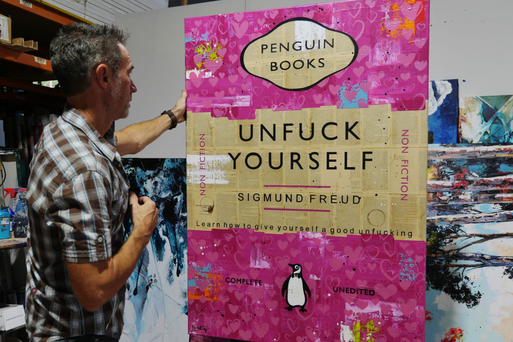 Be Kind to Yourself 140cm x 100cm Cooking Urban Pop Book Club Painting (SOLD)-book club-[Franko_Artist]-[The_Block]-[Dream_Homes]-[ideas]- [Grand_Designs]-Franklin Art Studio