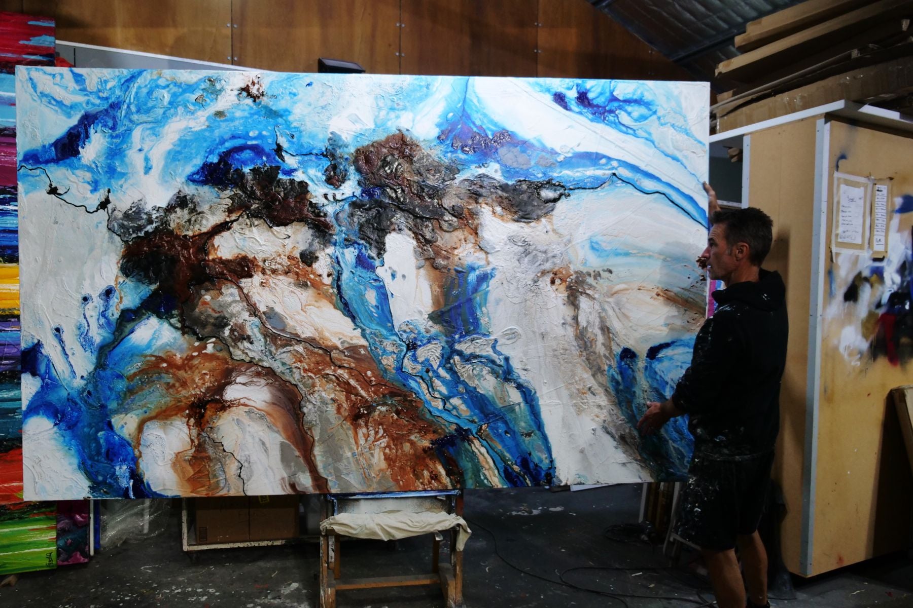 Big Country 280cm x 170cm Blue Rust Cream Textured Abstract Painting (SOLD)-Abstract-[Franko_Artist]-[The_Block]-[Dream_Homes]-[ideas]- [Grand_Designs]-Franklin Art Studio