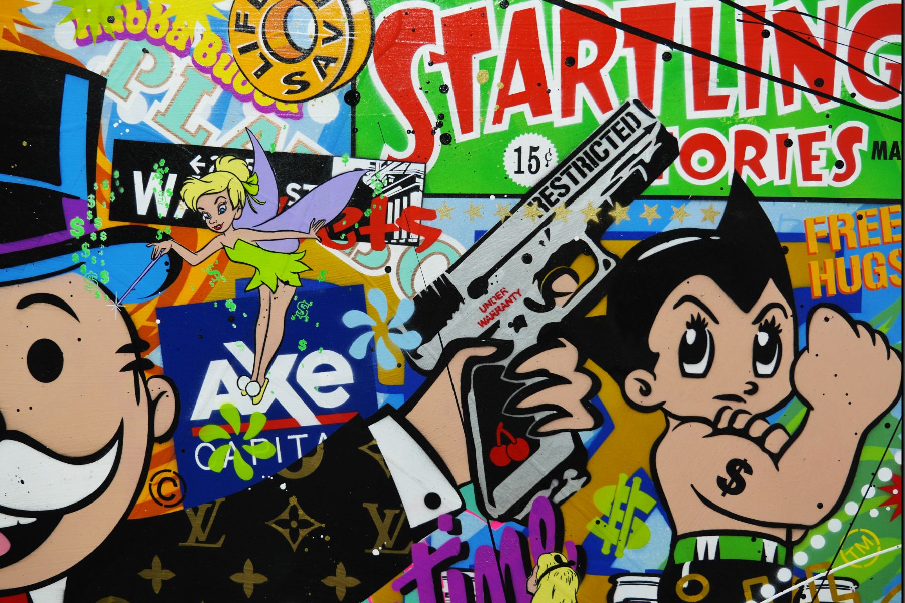 Talking Cash 190cm x 100cm Monopoly Man Textured Urban Pop Art Painting (SOLD)