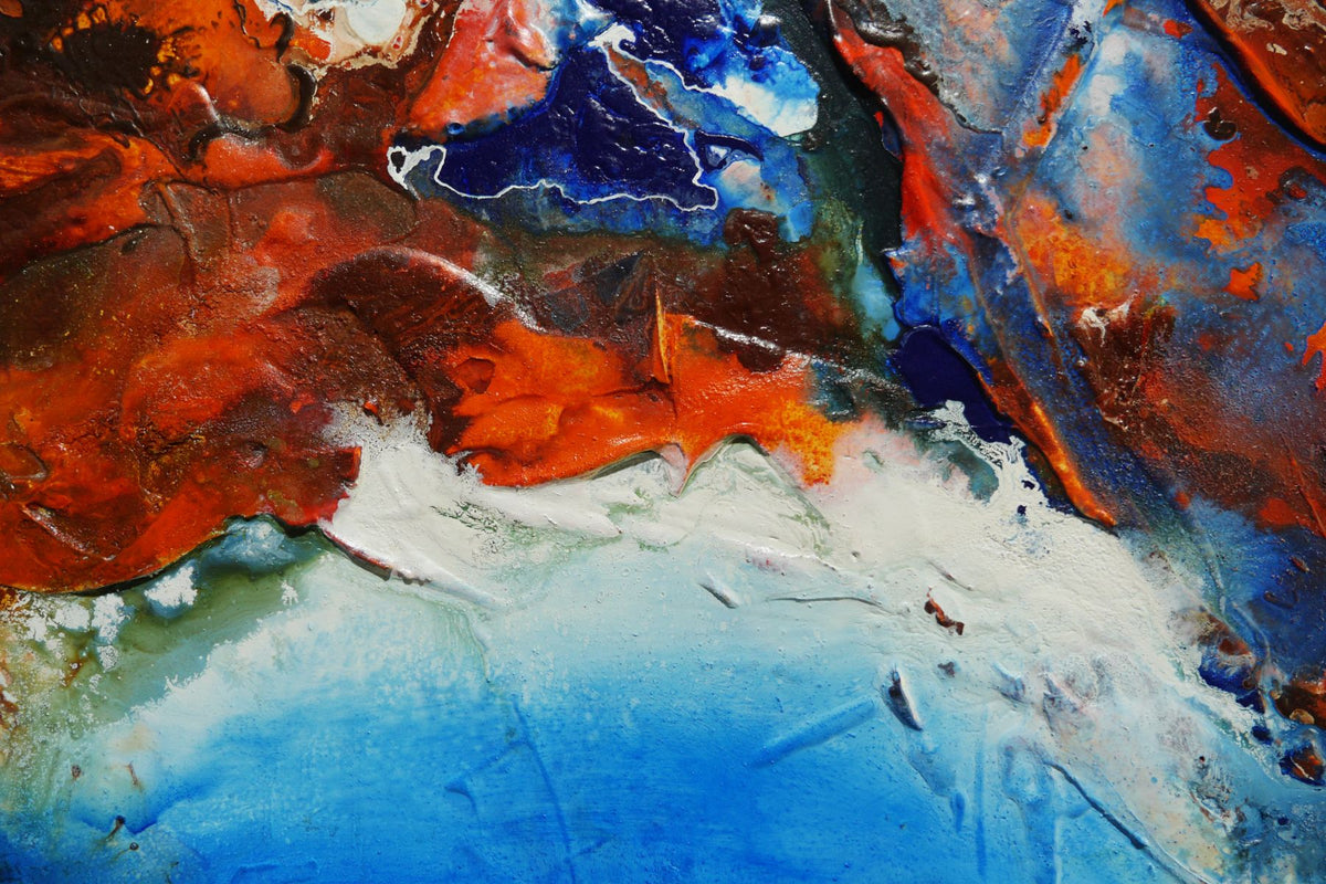 Ochre and Ocean 240cm x 100cm Oxide Blue Textured Abstract Painting