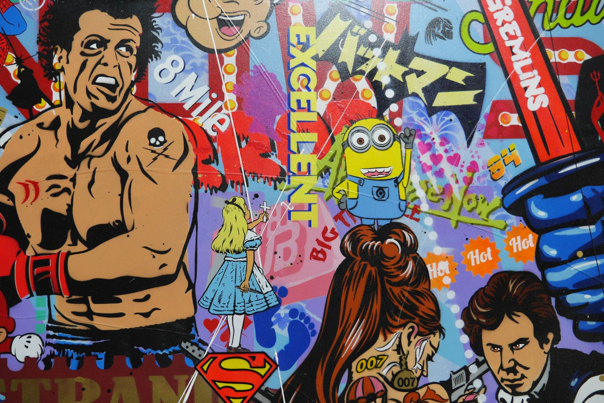 Cinematic Fusion 240cm x 100cm Textured Urban Pop Art Painting