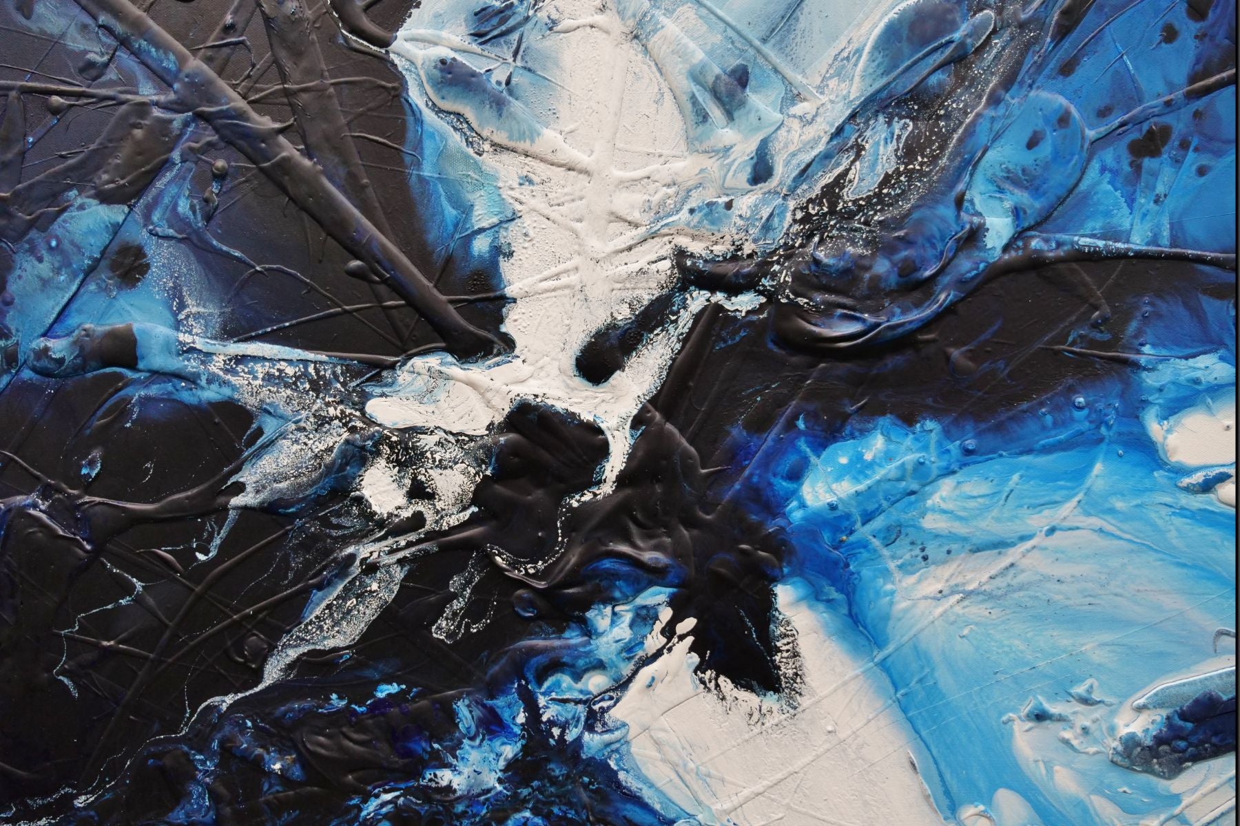 Blue Static 190cm x 100cm Blues White Black Textured Abstract Painting (SOLD)