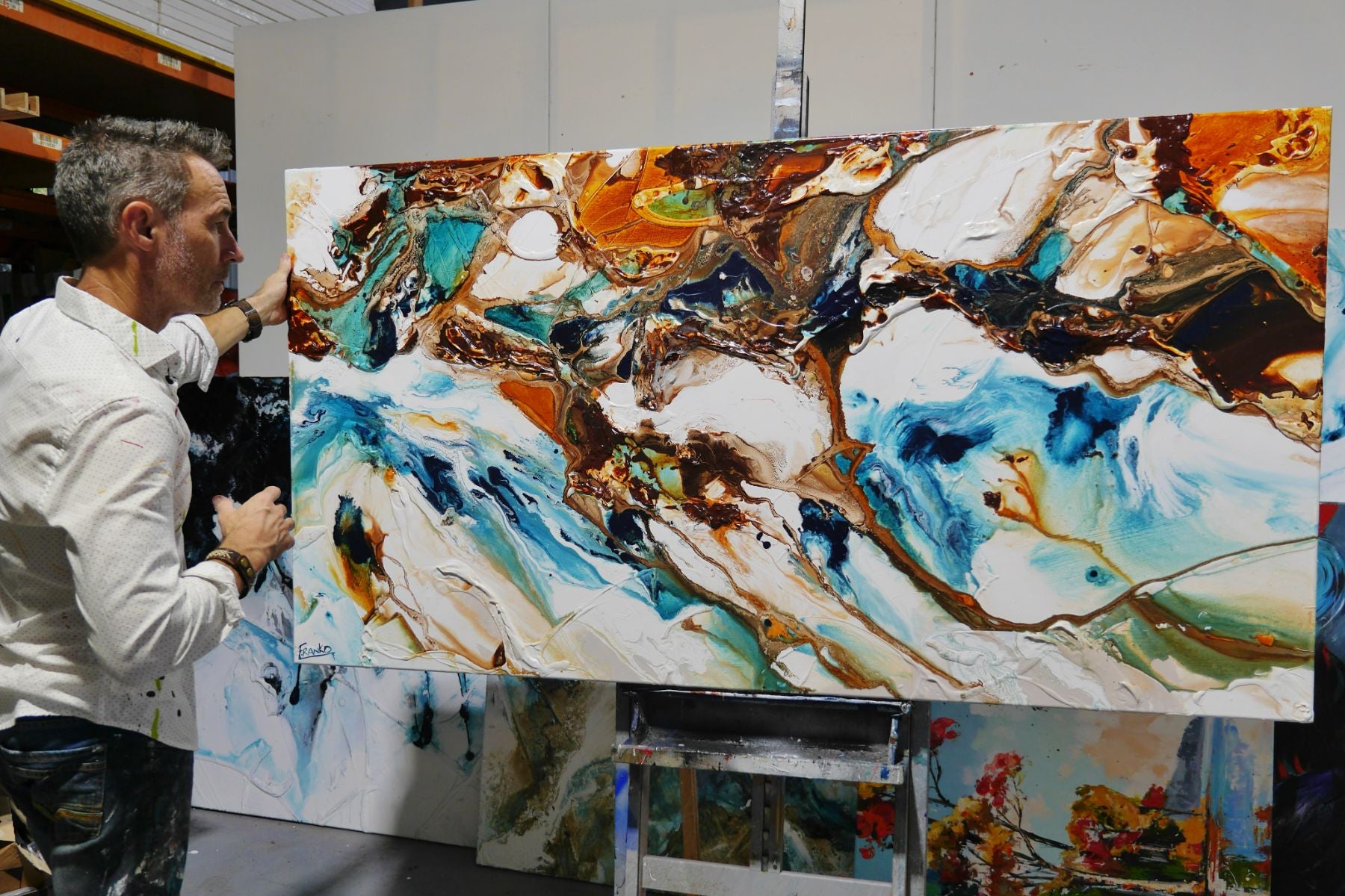 Aquatic Transition 190cm x 100cm Textured Abstract Painting (SOLD)-Abstract-[Franko_Artist]-[The_Block]-[Dream_Homes]-[ideas]- [Grand_Designs]-Franklin Art Studio