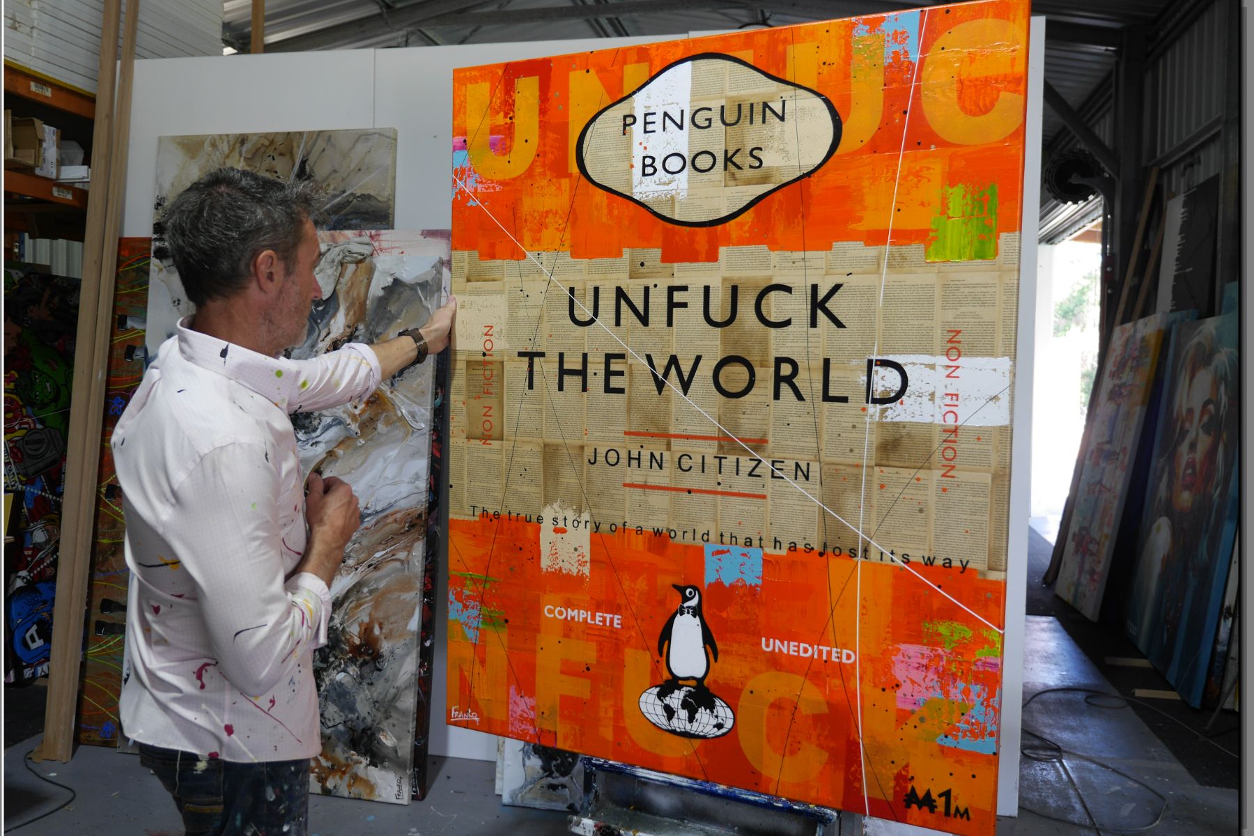 Worldwide 120cm x 150cm Urban Pop Book Club Painting (SOLD)-book club-[Franko_Artist]-[The_Block]-[Dream_Homes]-[ideas]- [Grand_Designs]-Franklin Art Studio