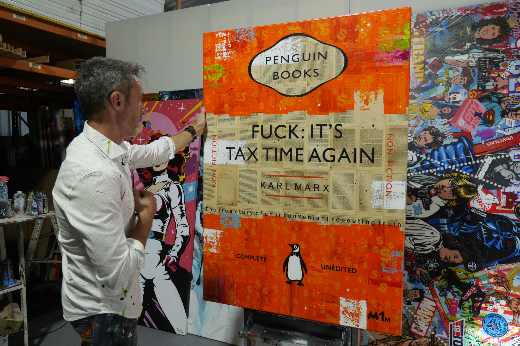 Marxist Reality 140cm x 100cm Tax Urban Pop Book Club Painting