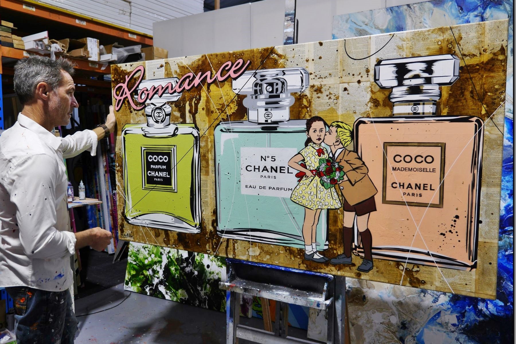 Perfume Kisses 190cm x 100cm Romantic Book Pages Urban Pop Art Painting