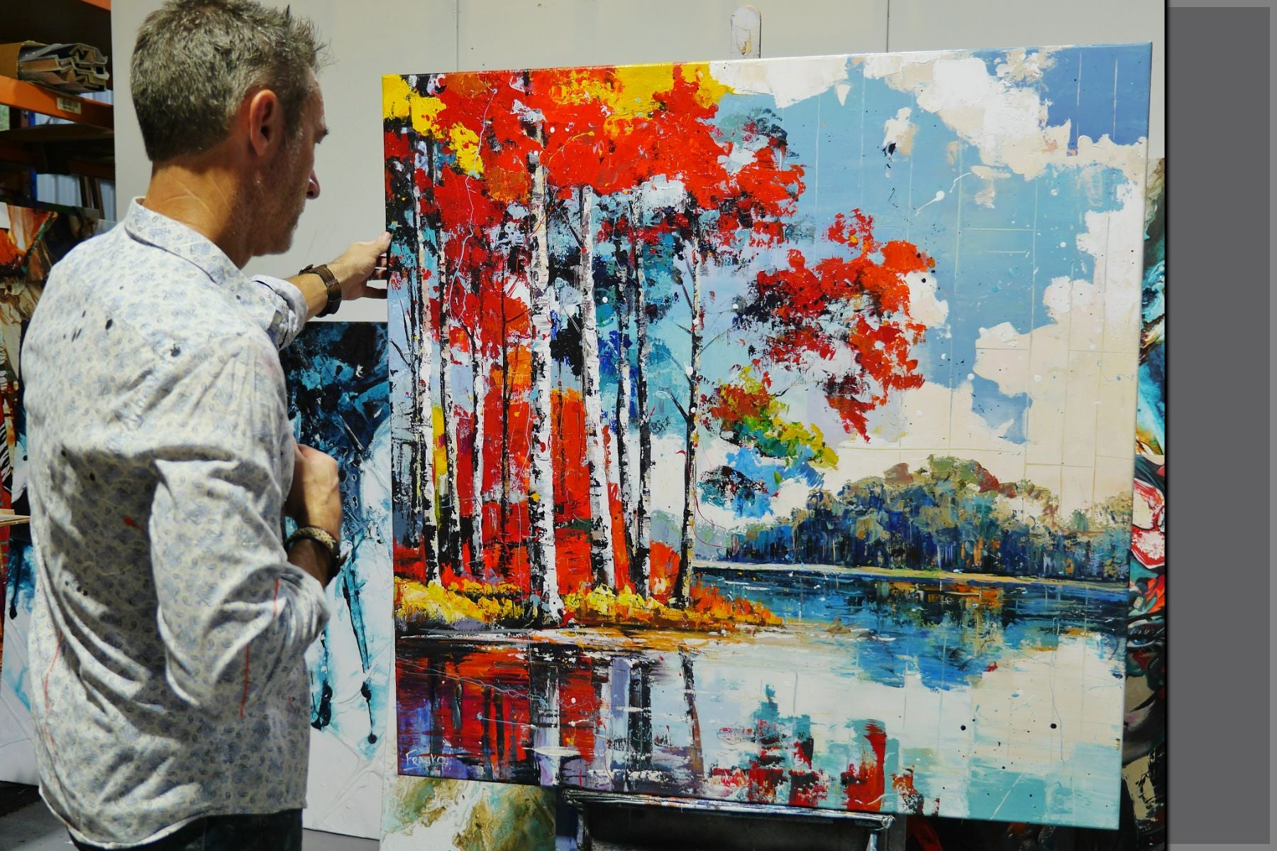Forestry 120cm x 120cm Framed Landscape Textured Abstract Realism Painting (SOLD)-abstract realism-[Franko_Artist]-[The_Block]-[Dream_Homes]-[ideas]- [Grand_Designs]-Franklin Art Studio