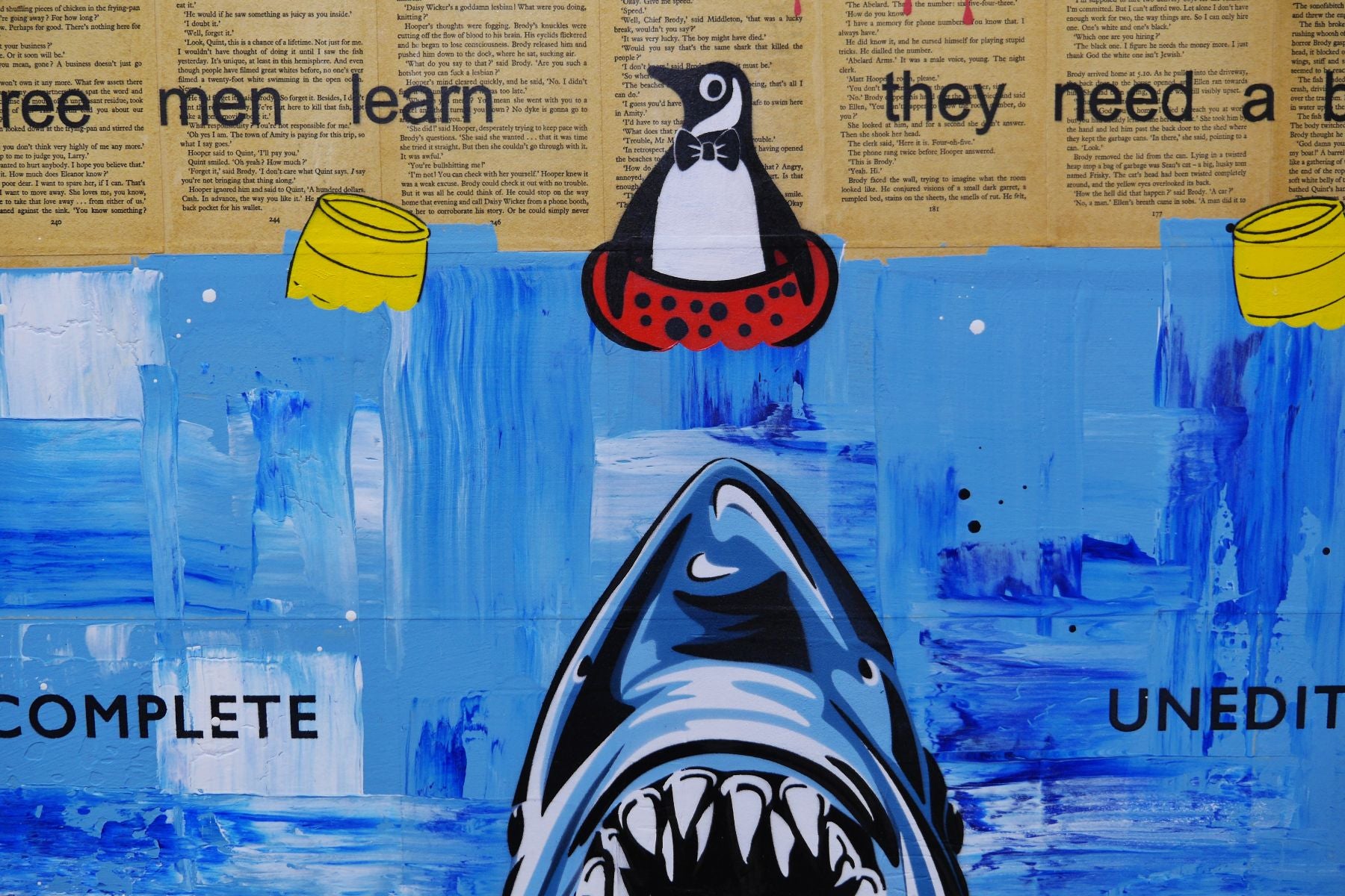 Sharks and Boats 140cm x 100cm Urban Pop Book Club Painting