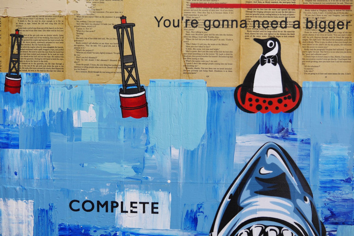 Sharks and Boats 140cm x 100cm Urban Pop Book Club Painting