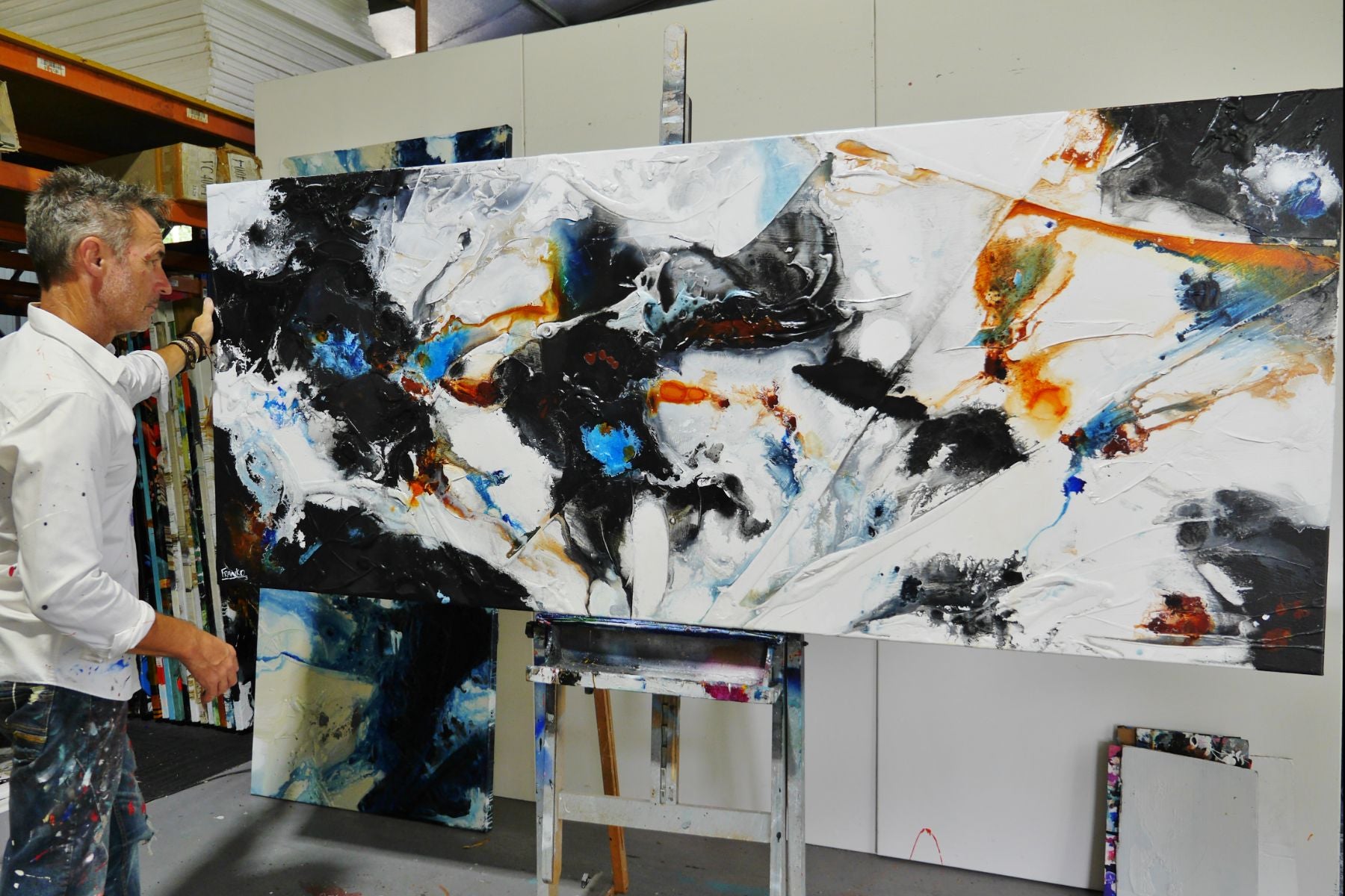 Evoque 240cm x 100cm White Rust Black Cobalt Textured Abstract Painting