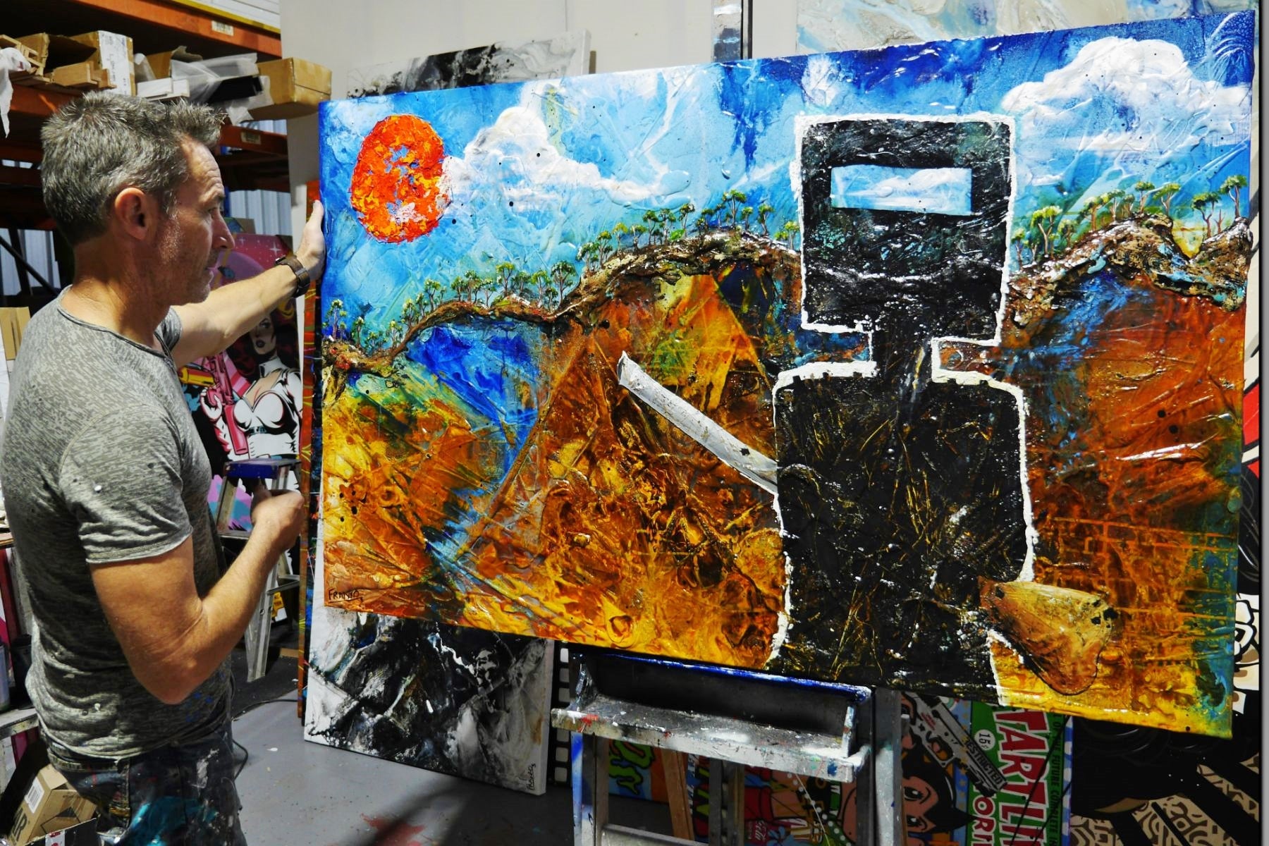 Nedinator 160cm x 100cm Ned Kelly Textured Abstract Painting