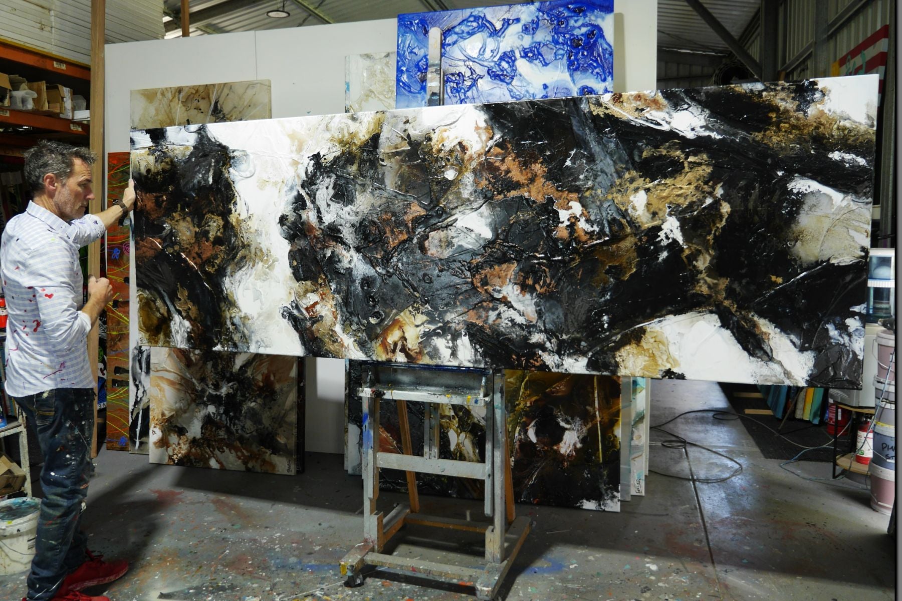Black Theory 295cm x 100cm Black & Copper Textured Abstract Painting