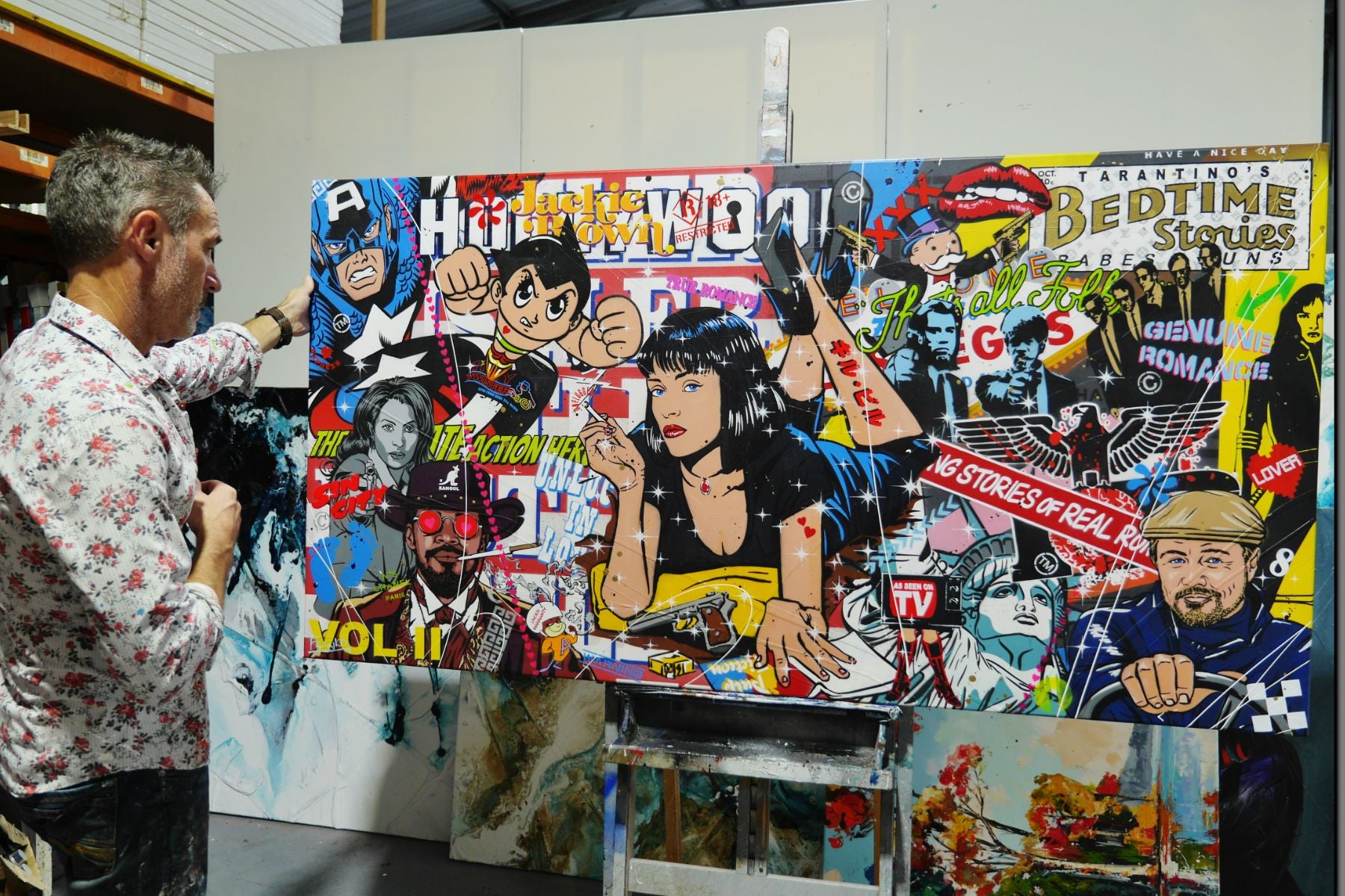 Bedtime with Quentin 190cm x 100cm Textured Urban Pop Art Painting (SOLD)-Urban Pop Art-[Franko_Artist]-[The_Block]-[Dream_Homes]-[ideas]- [Grand_Designs]-Franklin Art Studio