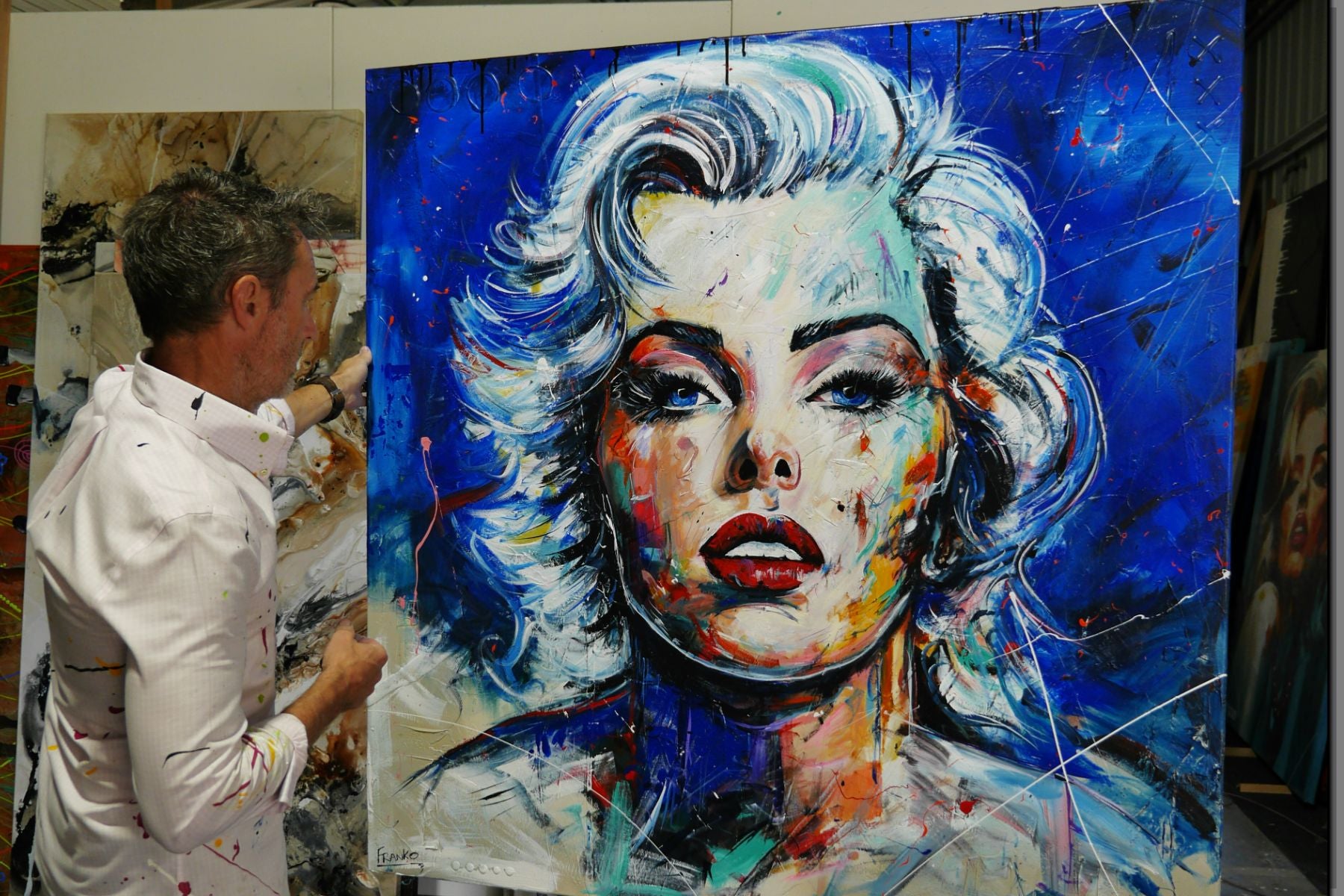 Bombshell 150cm x 150cm Marilyn Monroe Abstract Realism Textured Painting Floater Frame Inc.