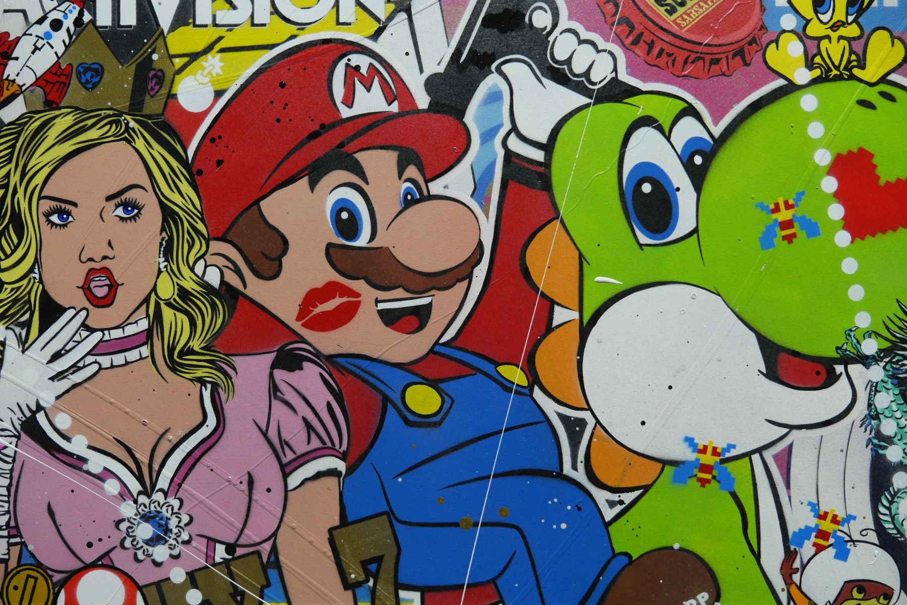 Level Up 190cm x 100cm Mario Brothers Textured Urban Pop Art Painting (SOLD)