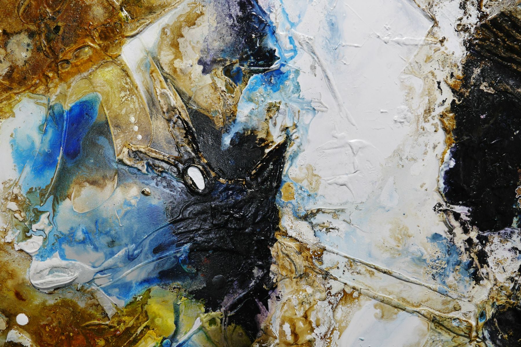 Witches Verge 270cm x 120cm White Rust Blue Ochre Textured Abstract Painting (SOLD)