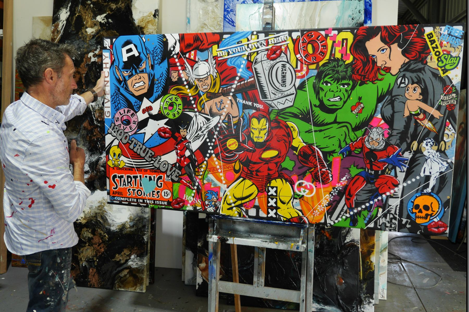Heroes Evolution 190cm x 100cm Textured Urban Pop Art Painting