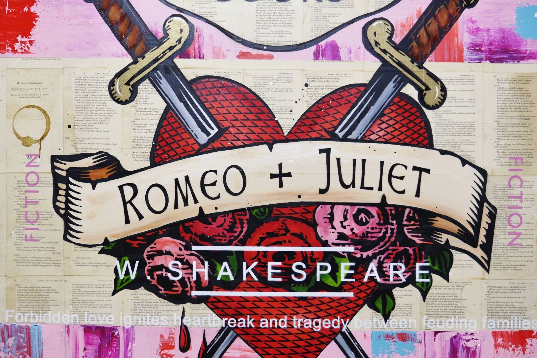 The Lovers 120cm x 100cm Romeo and Juliette Urban Pop Book Club Painting