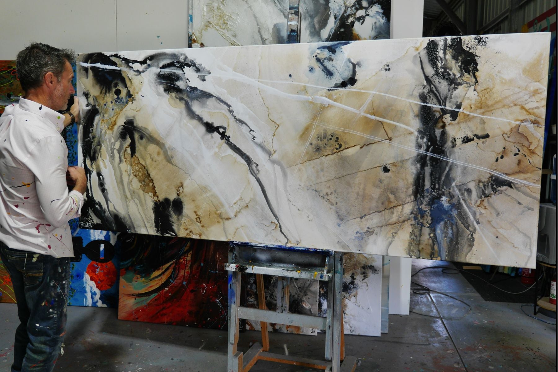 Refined 36 240cm x 100cm Blended Ink Abstract Painting (SOLD)-Abstract-[Franko_Artist]-[The_Block]-[Dream_Homes]-[ideas]- [Grand_Designs]-Franklin Art Studio