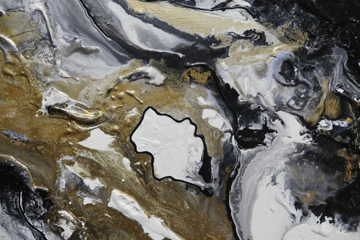 Slated Ransom 270cm x 120cm Black Gold White Textured Abstract Painting