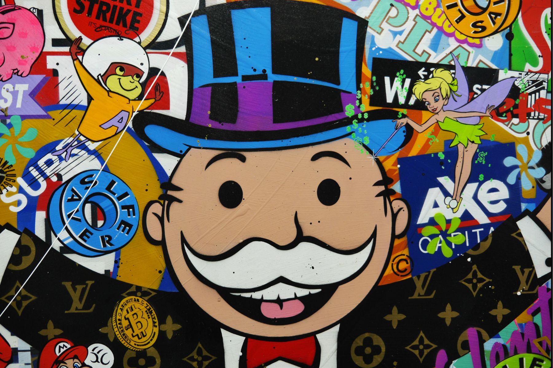 Talking Cash 190cm x 100cm Monopoly Man Textured Urban Pop Art Painting (SOLD)-Urban Pop Art-[Franko_Artist]-[Australian_artist]-[Gold_Coast]-[Brisbane]-[modern]-[contemporary]-[original]-[Large_artwork]-Franklin Art Studio