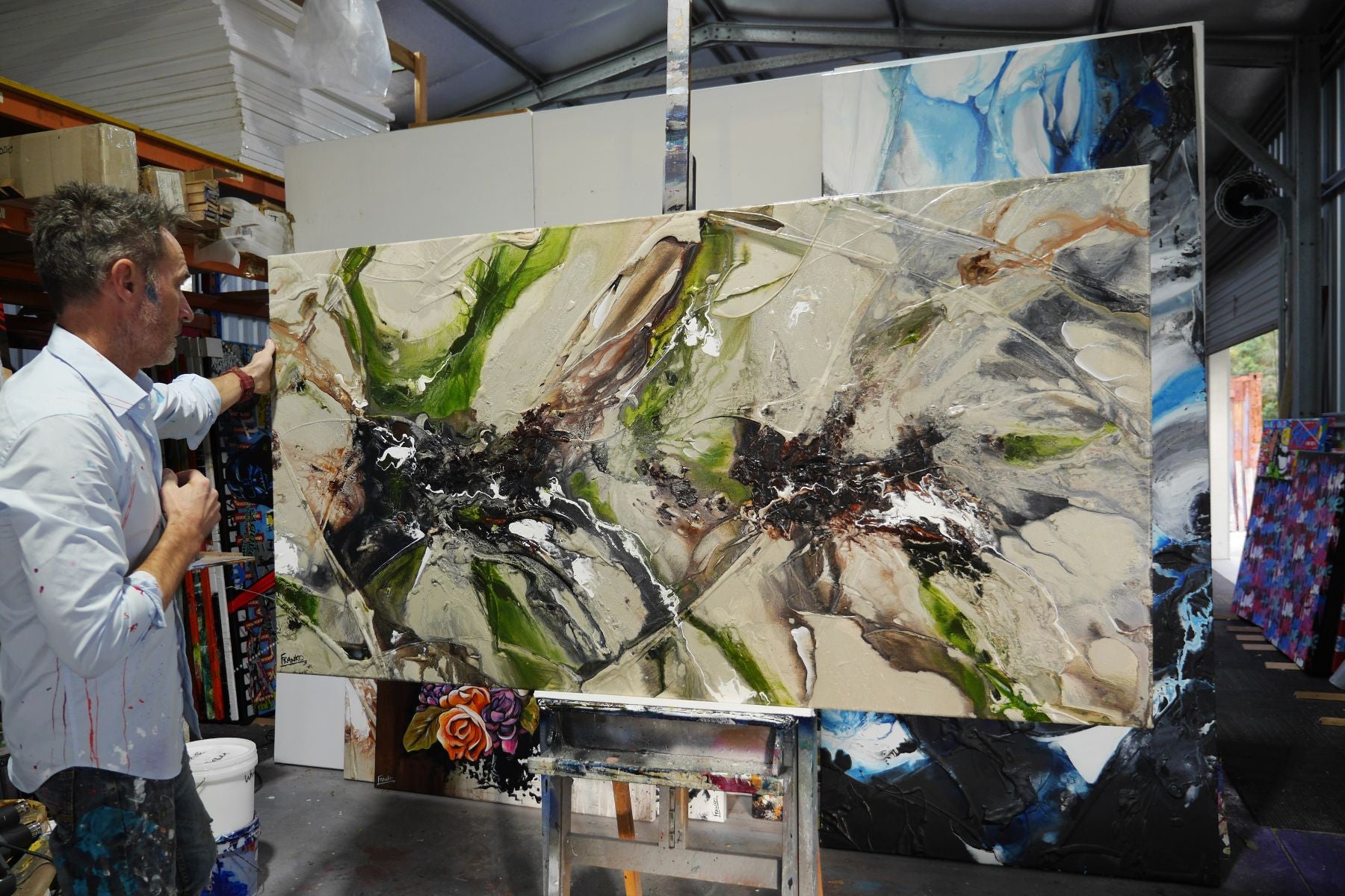 Olive and Crunch 190cm x 100cm Textured Abstract Painting