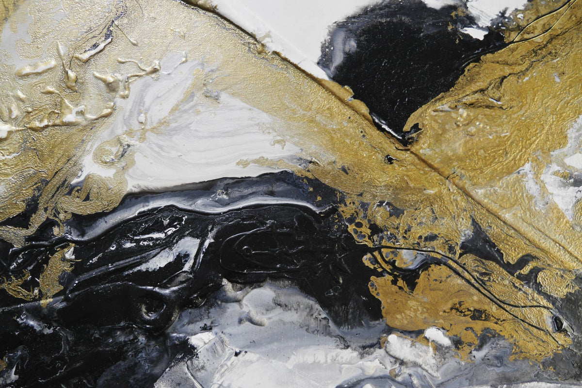 Slated Ransom 270cm x 120cm Black Gold White Textured Abstract Painting