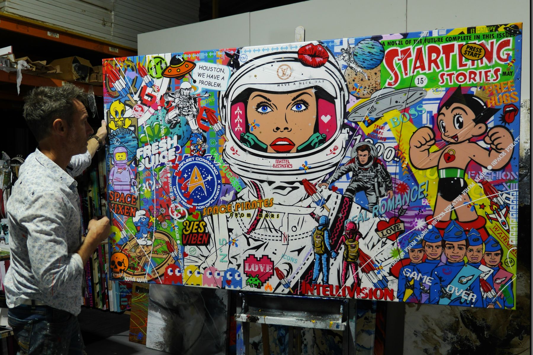 Space Viben 200cm x 120cm Space Cadet Textured Urban Pop Art Painting (SOLD)