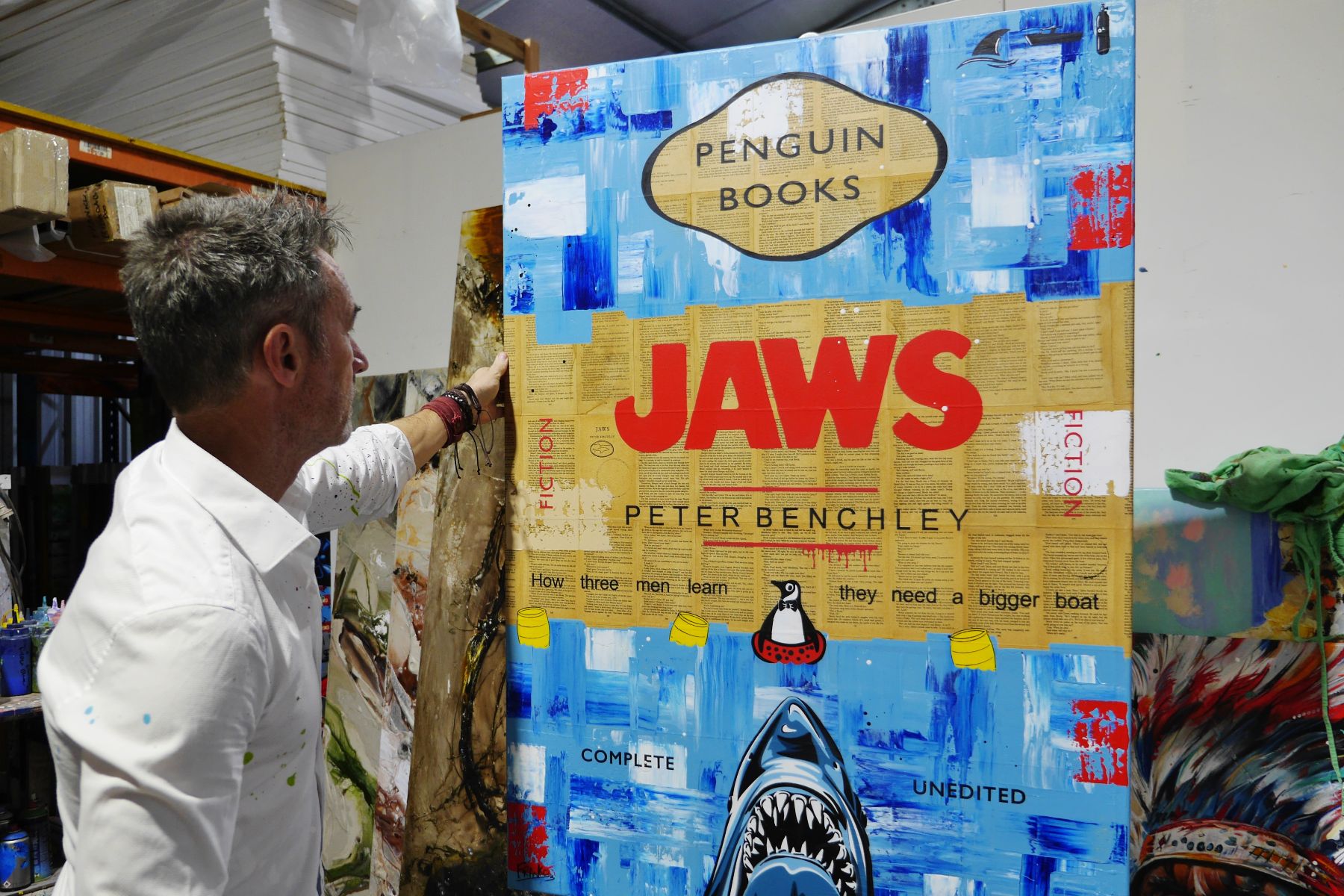 Sharks and Boats 140cm x 100cm Urban Pop Book Club Painting