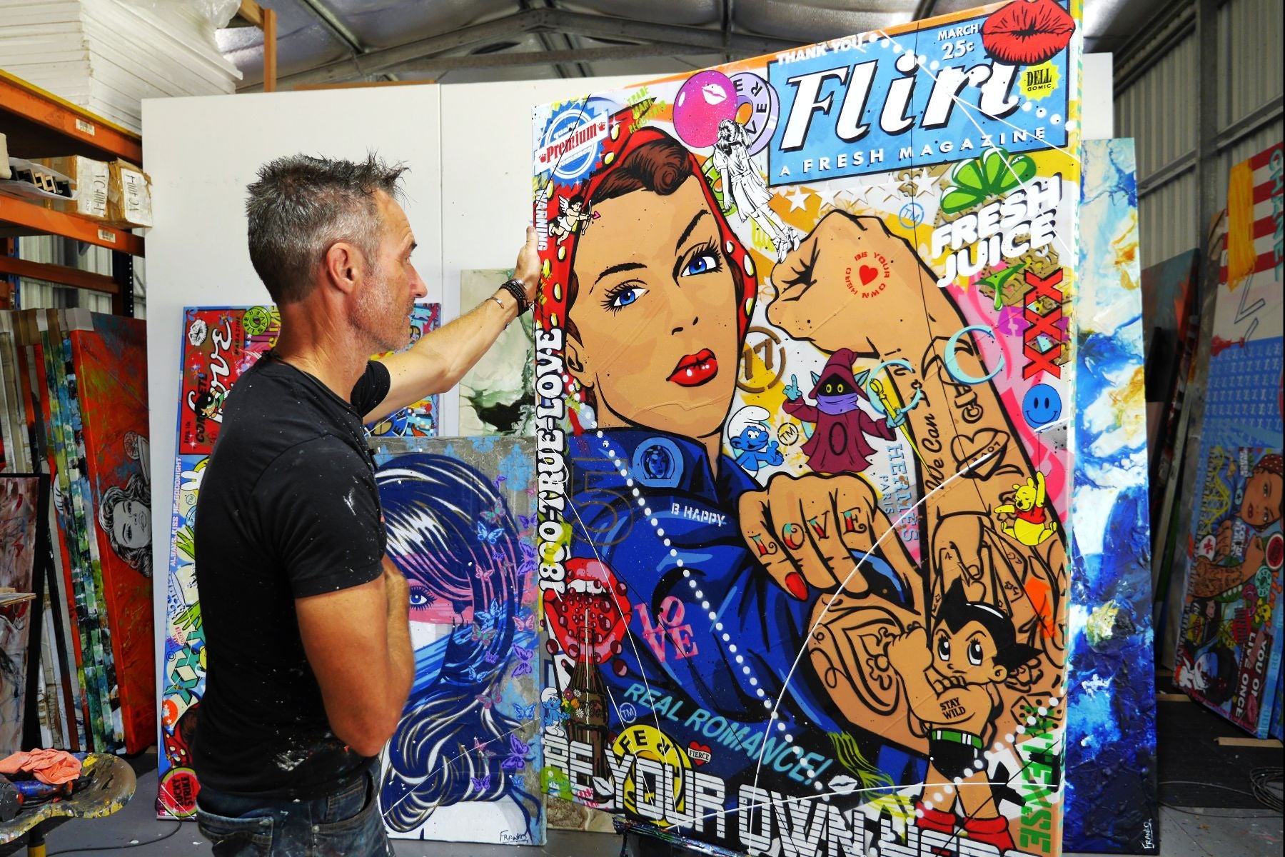 Loving Rosie 100cm x 140cm Rosie The Riveter Textured Urban Pop Art Painting