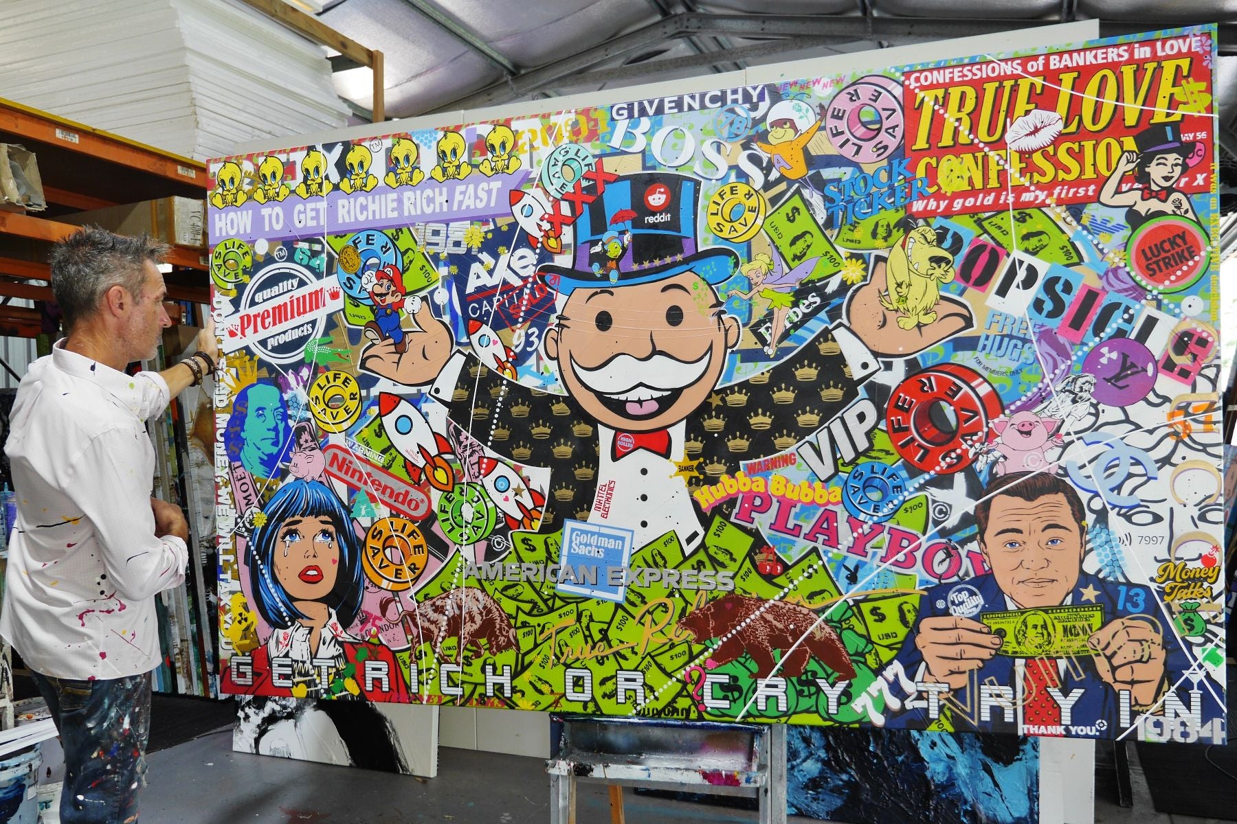 Money Express 250cm x 150cm Monopoly Man Textured Urban Pop Art Painting
