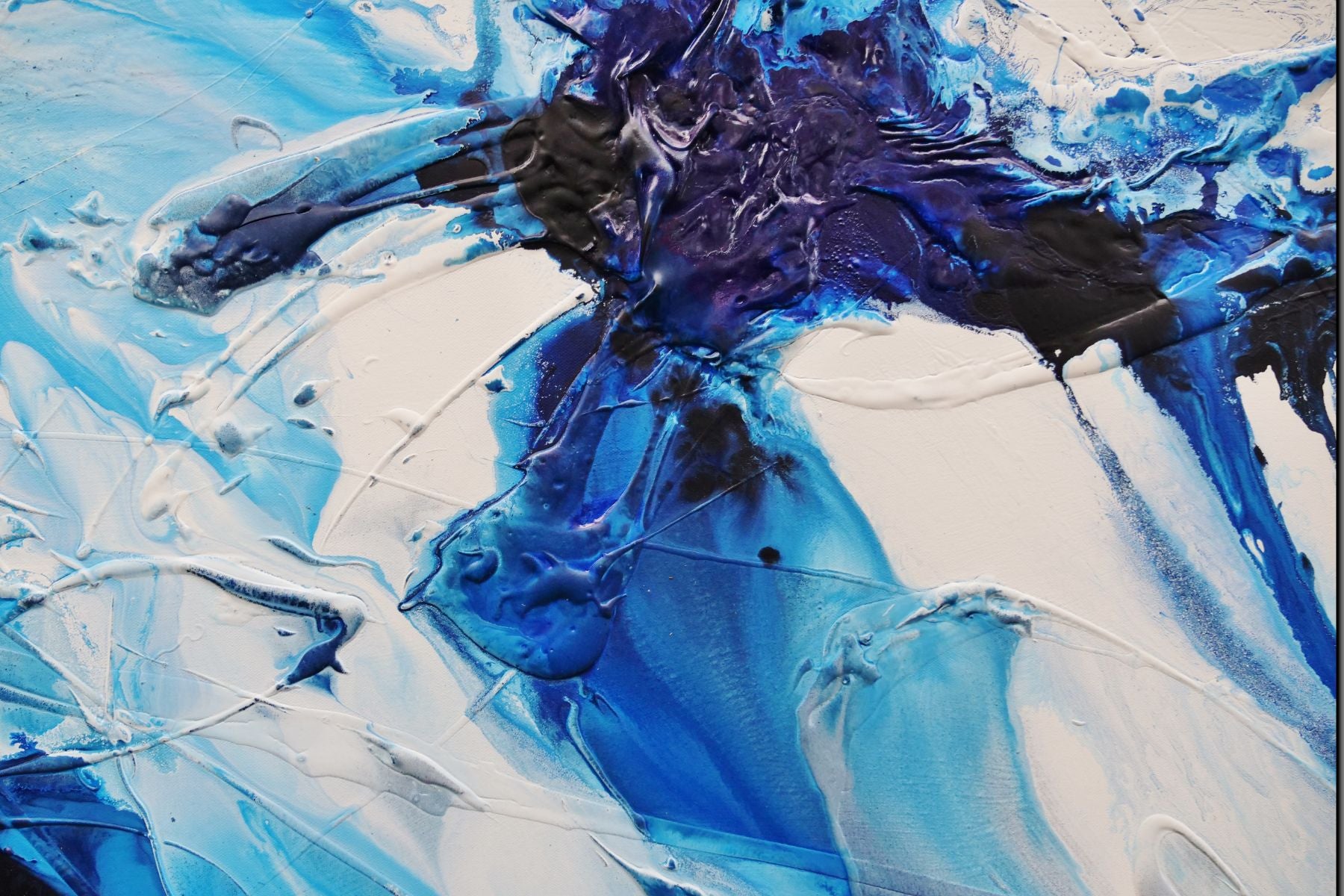 Blue Static 190cm x 100cm Blues White Black Textured Abstract Painting (SOLD)