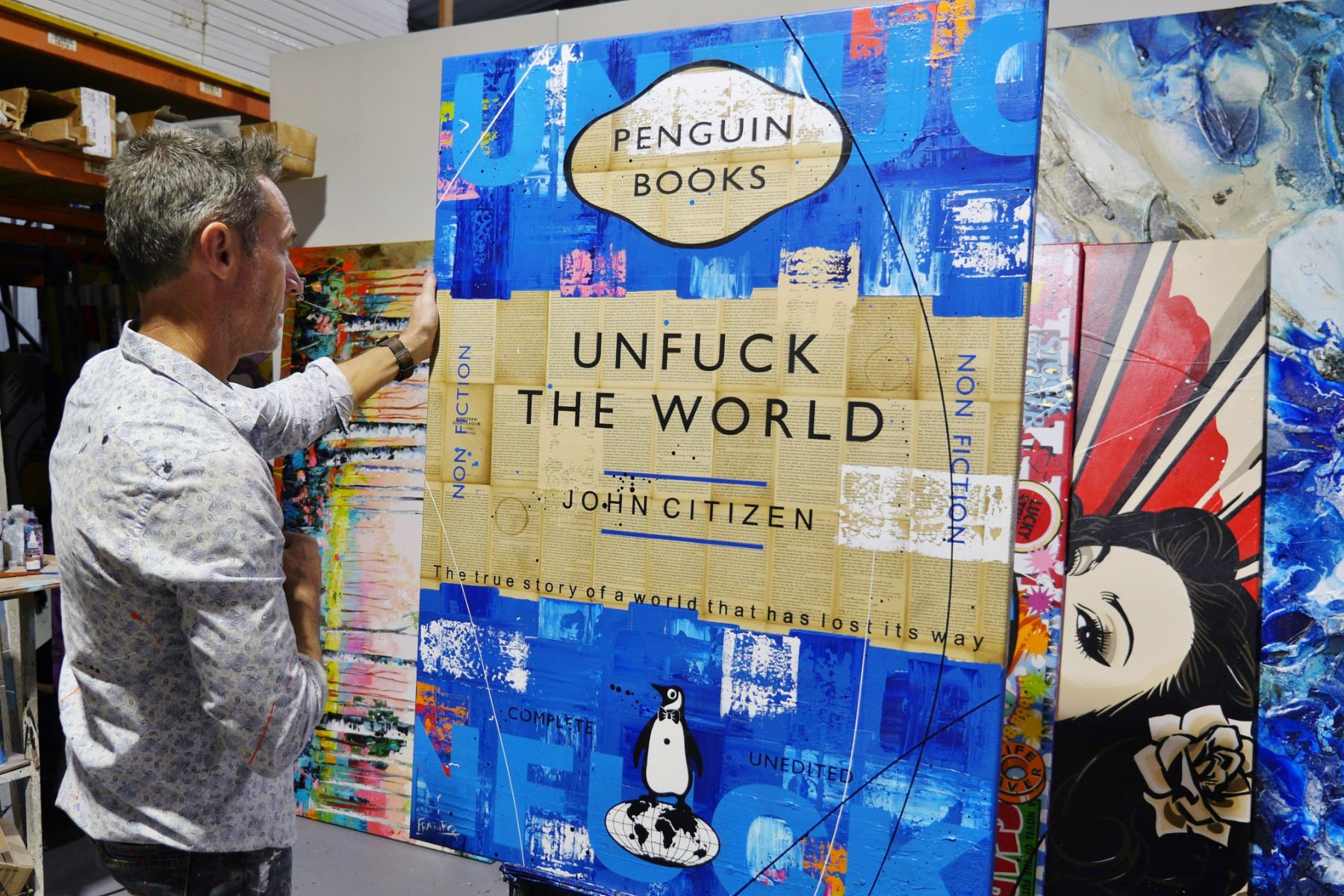 Unf*#k everything ... gently 140cm x 100cm Urban Pop Book Club Painting