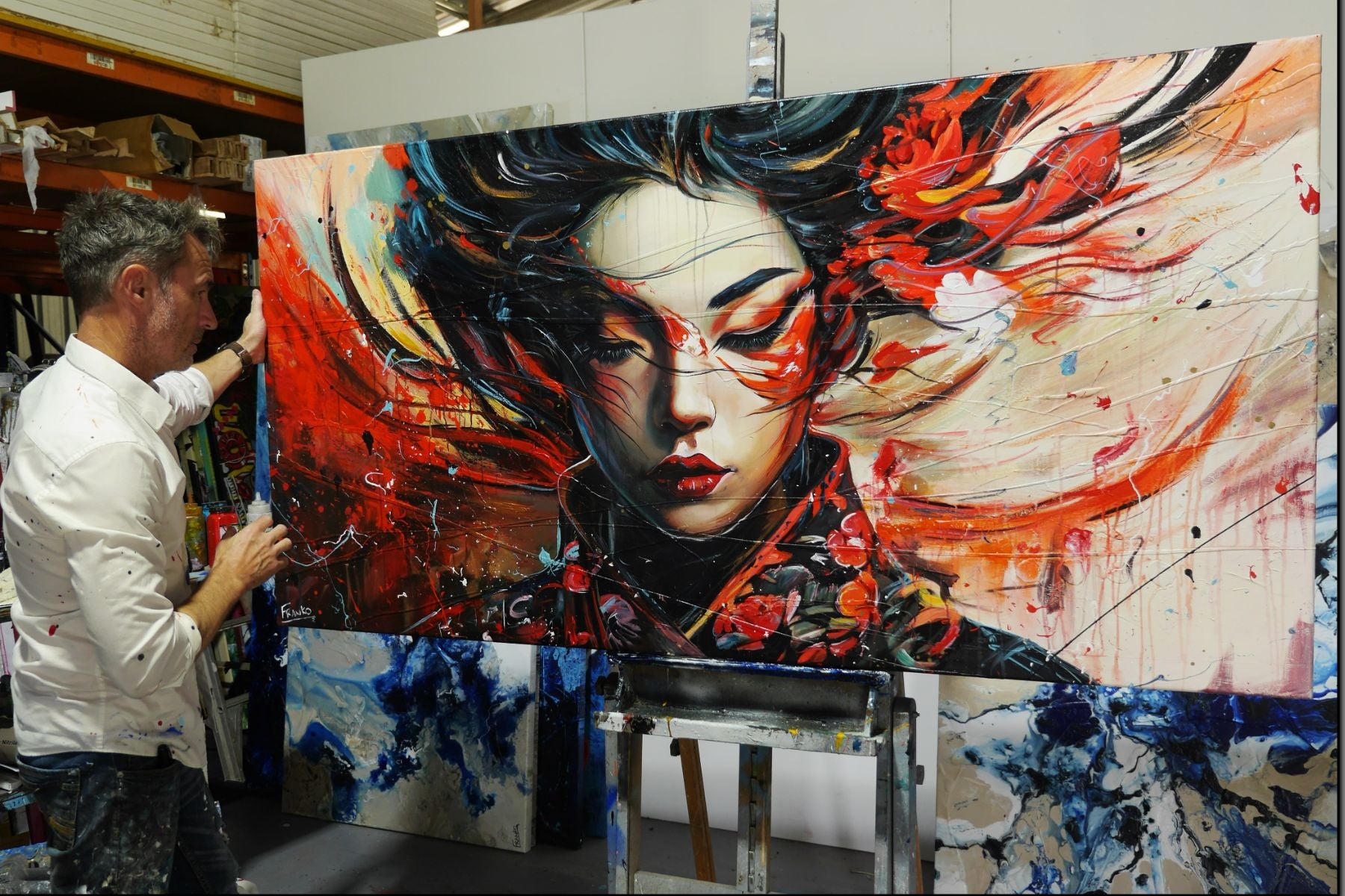 Hotaru 200cm x 100cm Brave and Beautiful Abstract Realism Textured Painting Floater Frame Inc. (SOLD)-people-[Franko_Artist]-[The_Block]-[Dream_Homes]-[ideas]- [Grand_Designs]-Franklin Art Studio