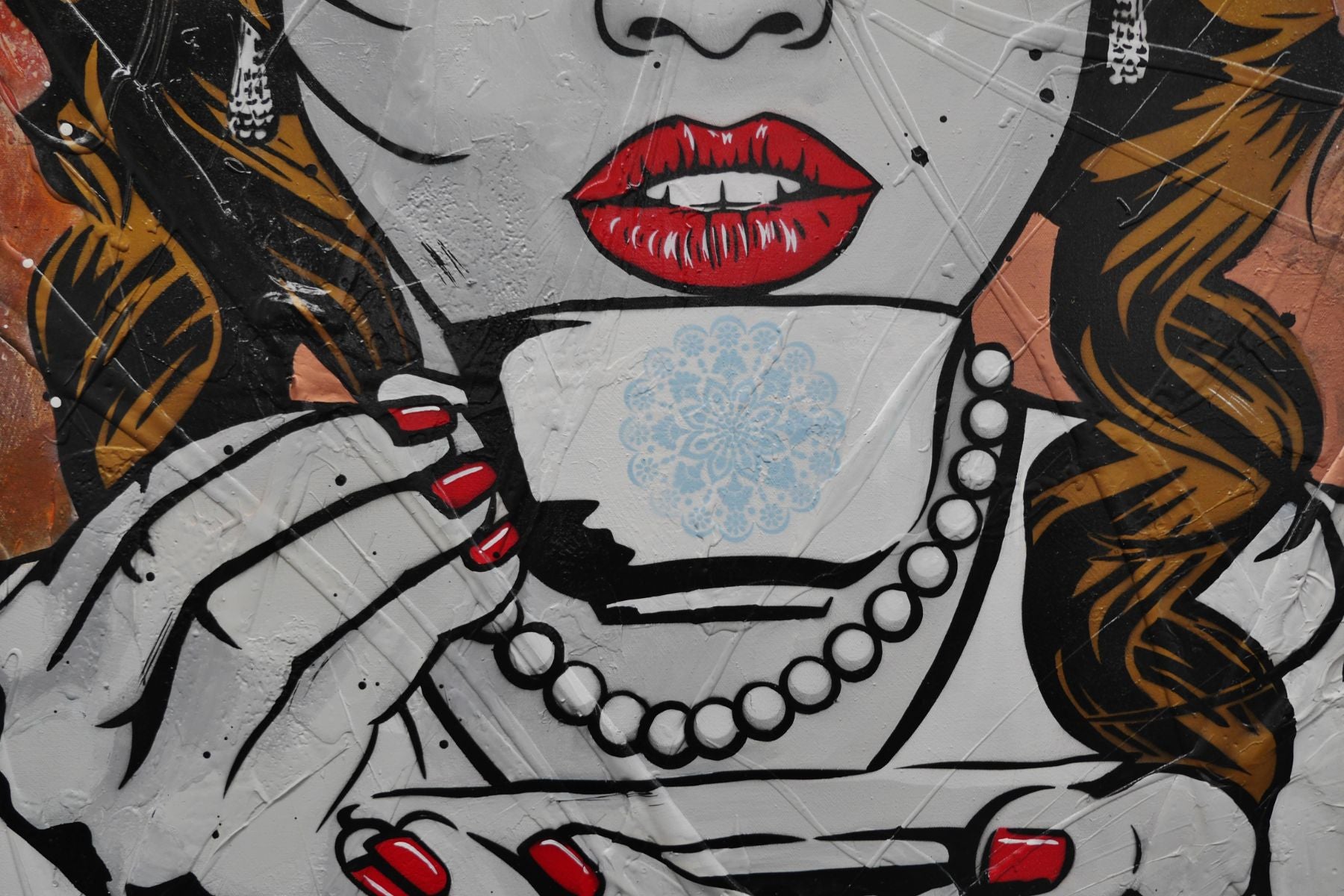 Ahhh! 140cm x 100cm Coffee Girl Textured Urban Pop Art Painting (SOLD)