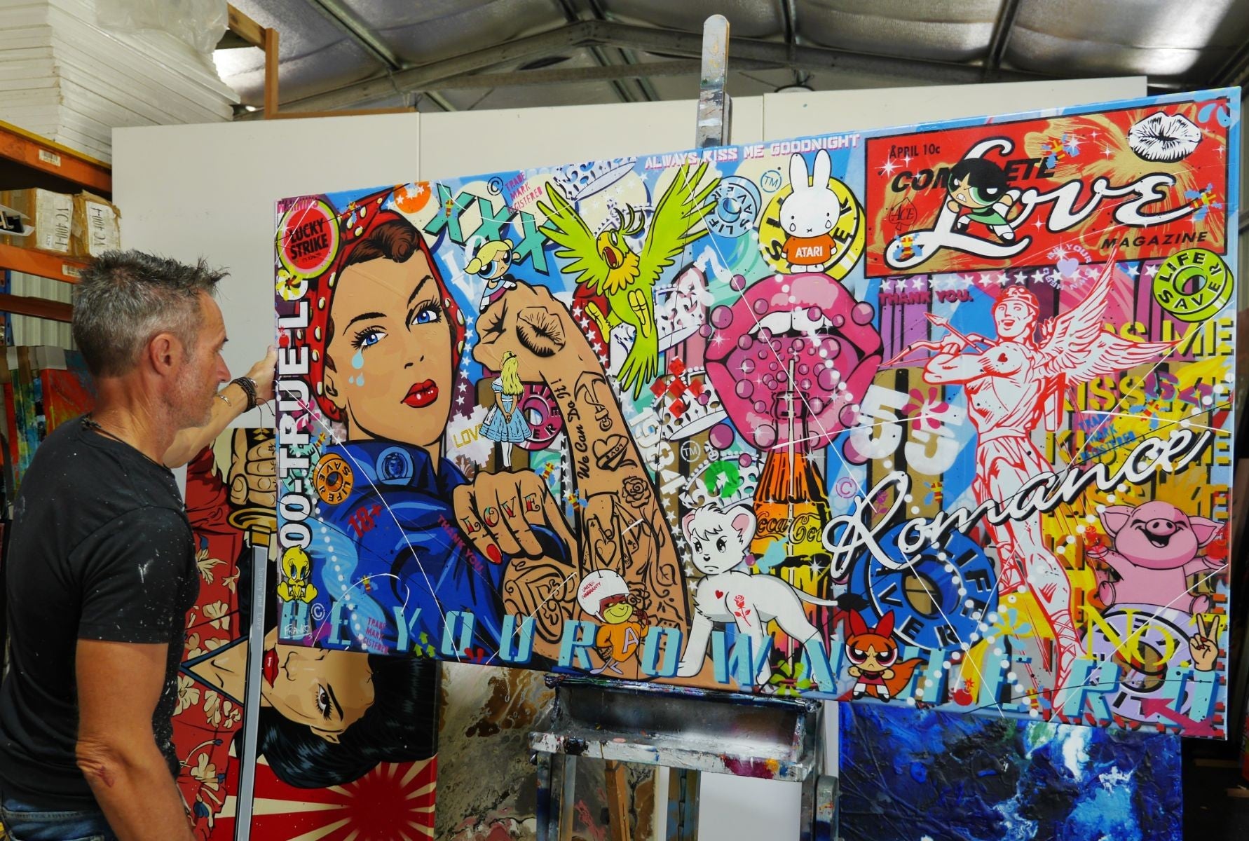 Rebel Rosie 190cm x 100cm Rosie The Riveter Textured Urban Pop Art Painting (SOLD)