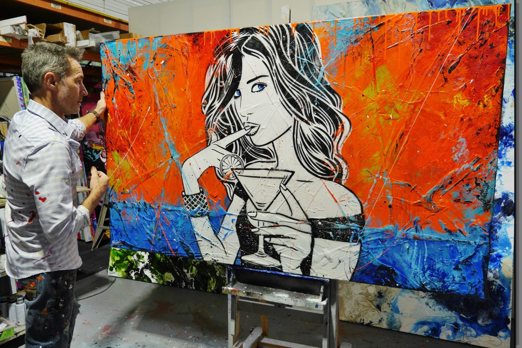 Ravishing 200cm x 120cm Cocktail Girl Textured Urban Pop Art Painting