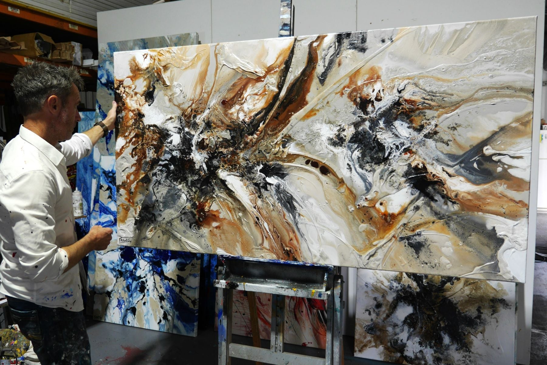Nutted Almond 190cm x 100cm Warm Textured Abstract Painting (SOLD)-Abstract-[Franko_Artist]-[The_Block]-[Dream_Homes]-[ideas]- [Grand_Designs]-Franklin Art Studio