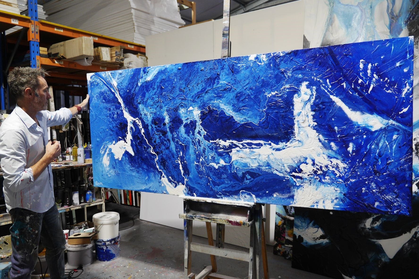 Blue Reflex 240cm x 100cm Textured Abstract Painting