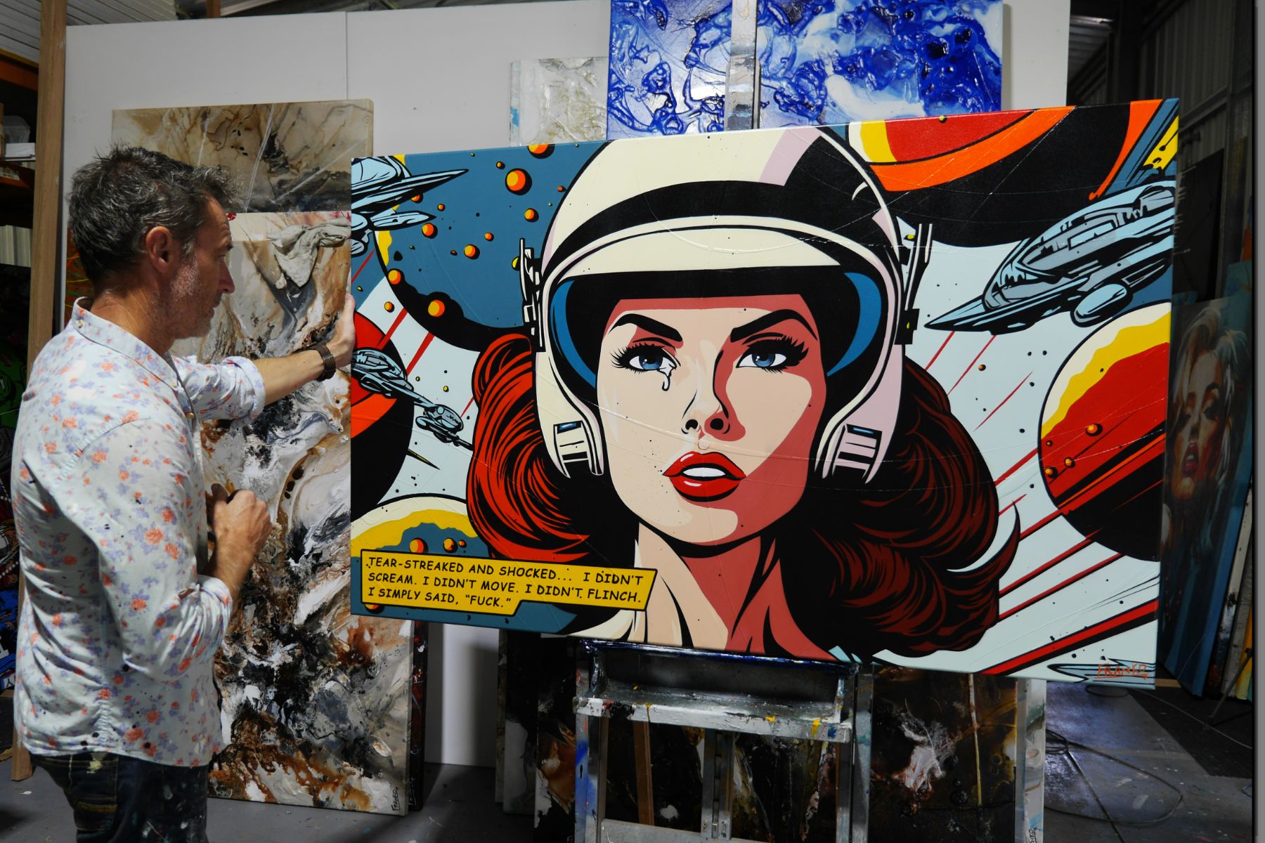 Tear-Streaked 160cm x 100cm Space Classic Pop Art Painting (SOLD)