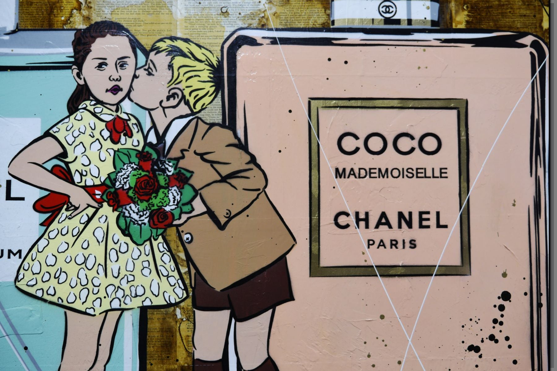 Perfume Kisses 190cm x 100cm Romantic Book Pages Urban Pop Art Painting