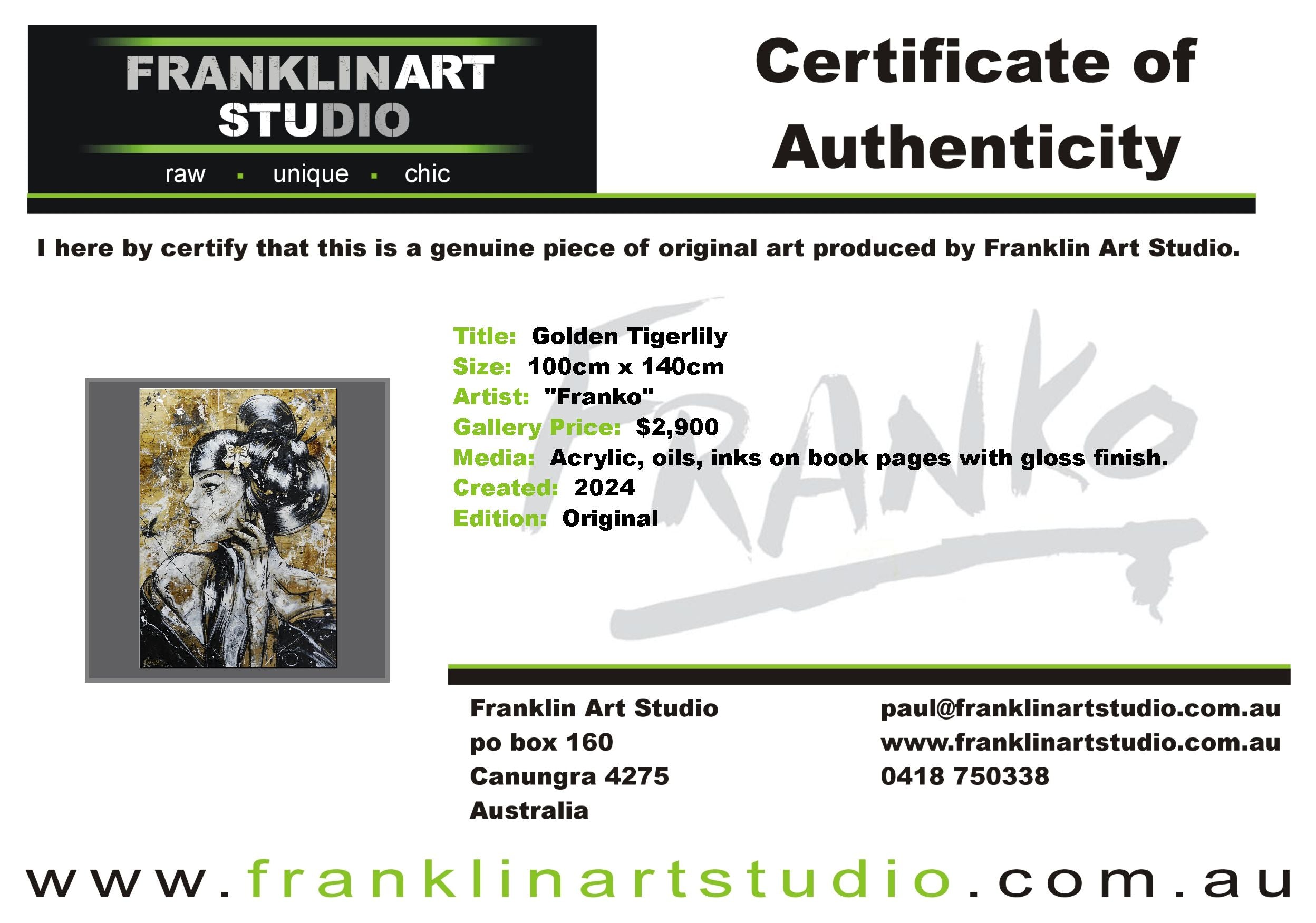 Golden Tigerlily 100cm x 140cm Geisha Abstract Realism Book Club Painting (SOLD)