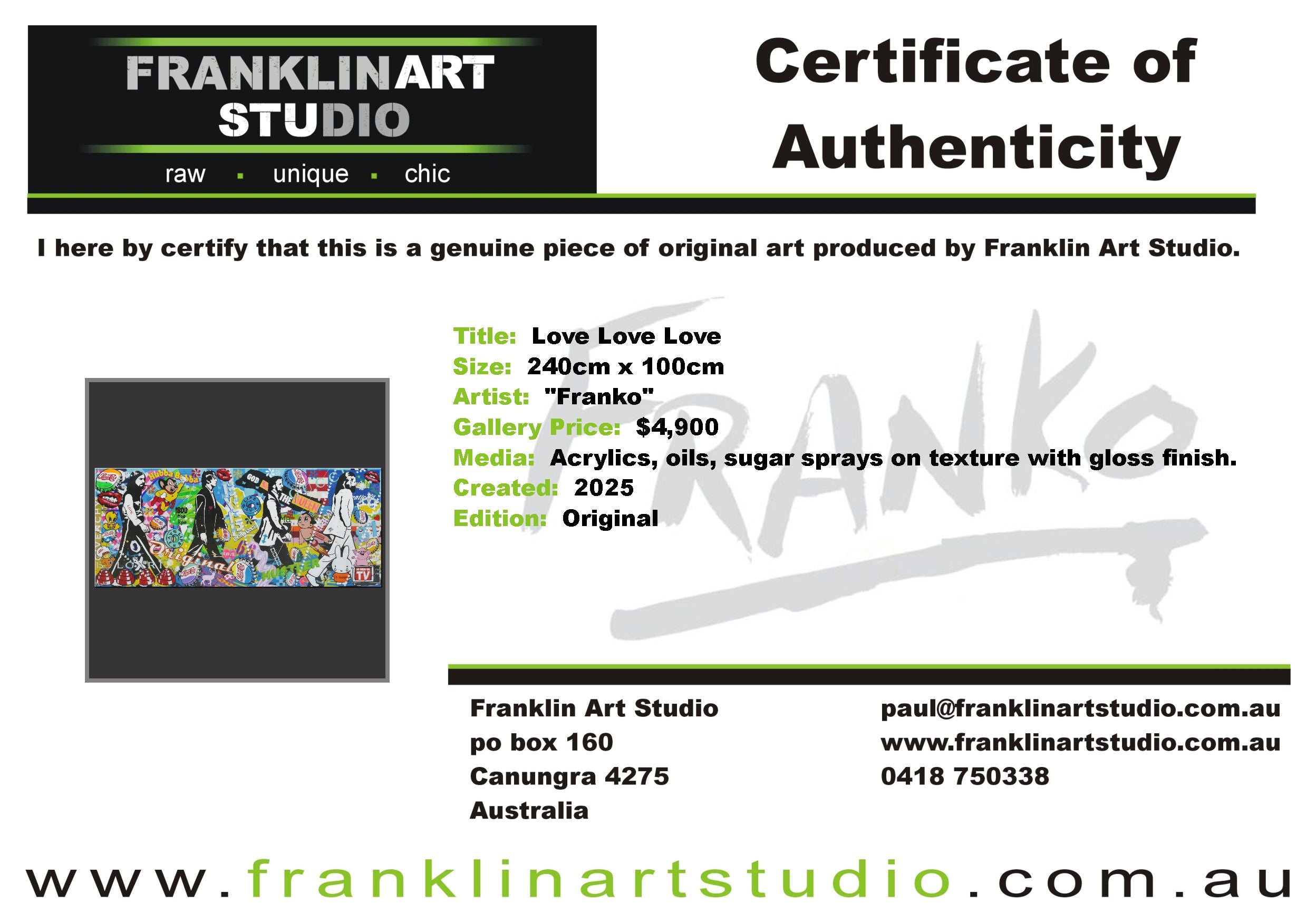 Love Love Love ... 240cm x 100cm The Beatles Textured Urban Pop Art Painting (SOLD)-Urban Pop Art-[Franko_Artist]-[Australian_artist]-[Gold_Coast]-[Brisbane]-[modern]-[contemporary]-[original]-[Large_artwork]-Franklin Art Studio
