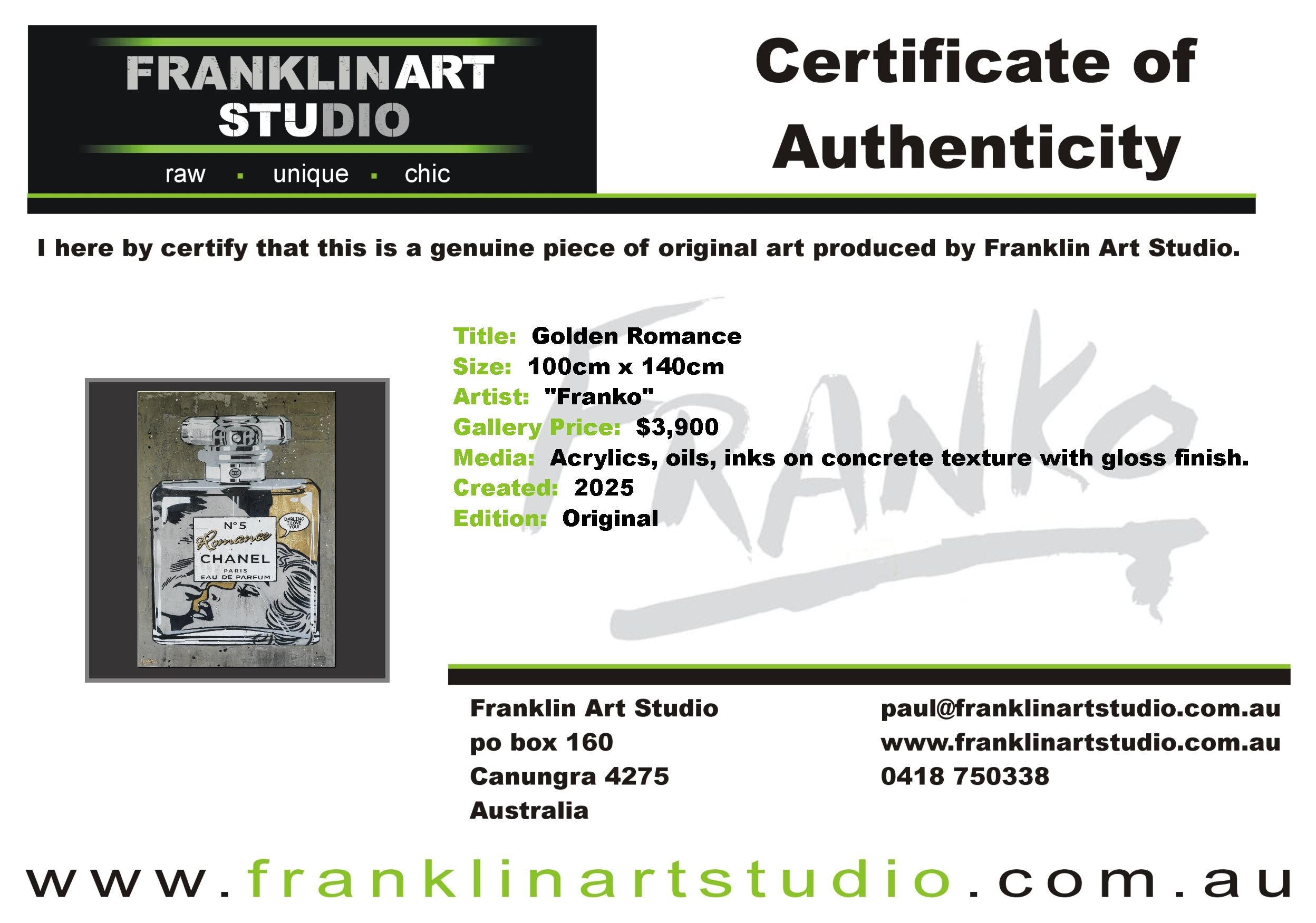 Golden Romance 100cm x 140cm Perfume Concrete Textured Urban Pop Art Painting (SOLD)-Urban Pop Art-[Franko_Artist]-[The_Block]-[Dream_Homes]-[ideas]- [Grand_Designs]-Franklin Art Studio