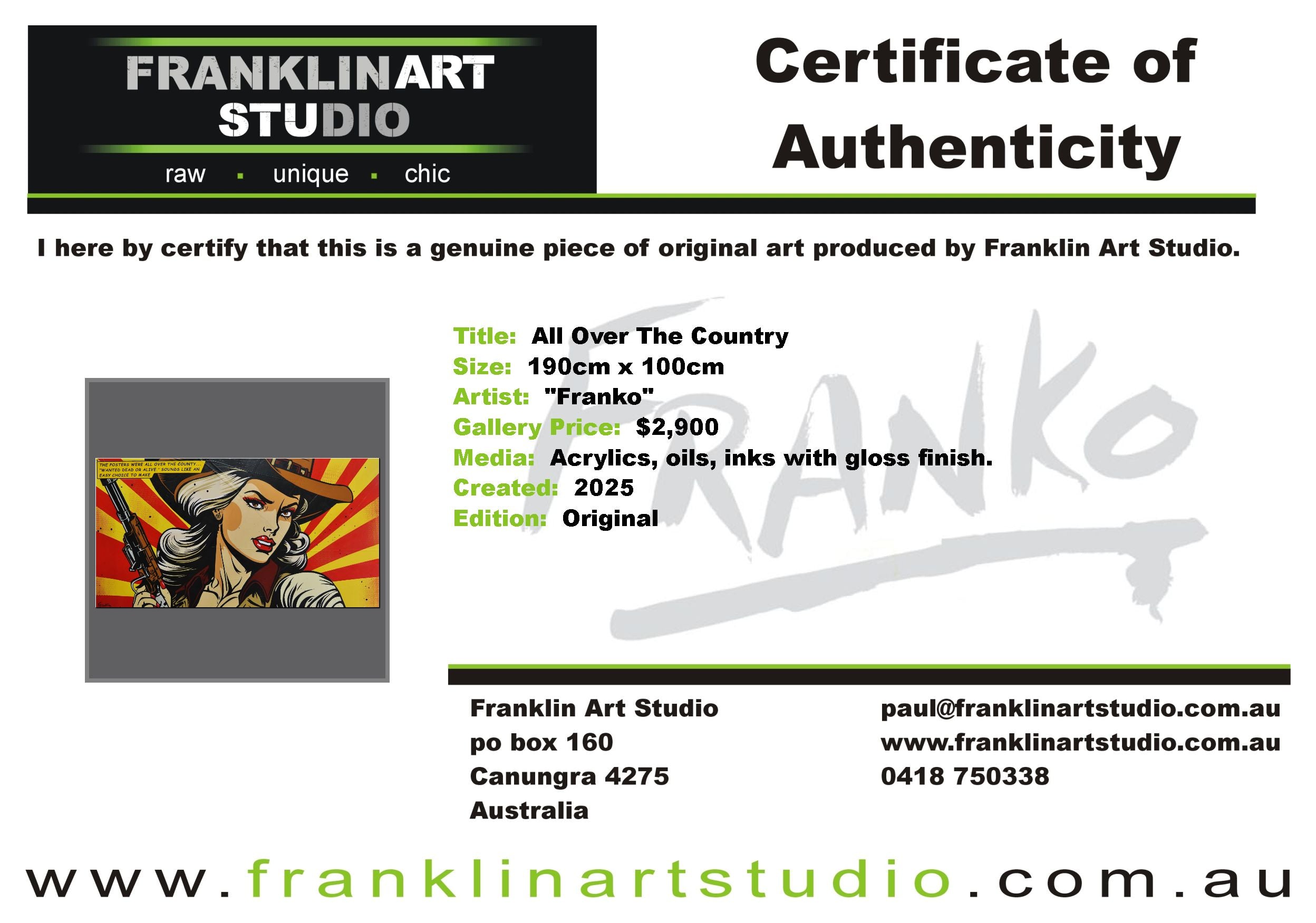 All Over The County 190cm x 100cm Cowgirl Classic Pop Art Painting (SOLD)-Urban Pop Art-[Franko_Artist]-[Australian_artist]-[Gold_Coast]-[Brisbane]-[modern]-[contemporary]-[original]-[Large_artwork]-Franklin Art Studio